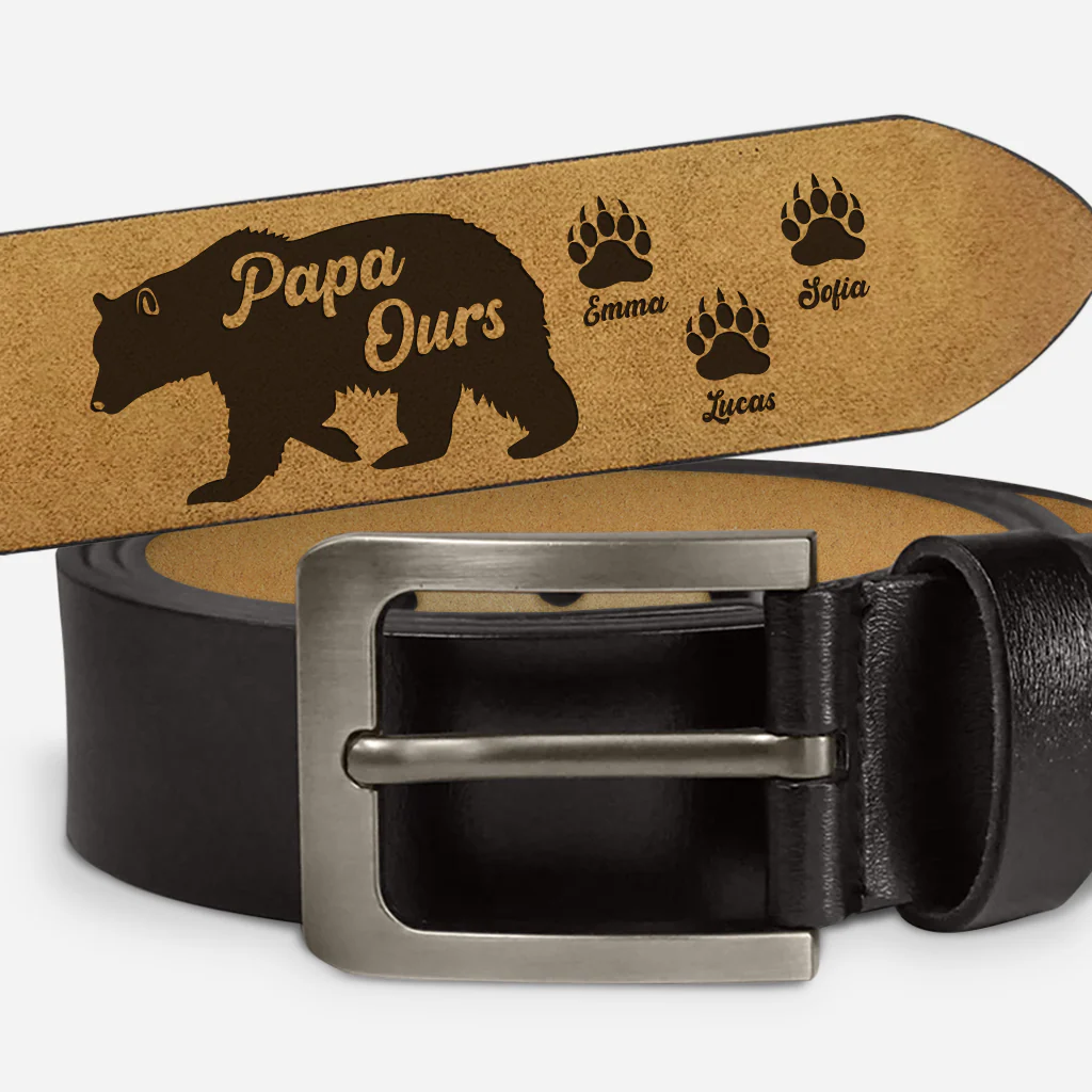 Ceinture Cuir Personnalisée - Papa Ours Papy Ours