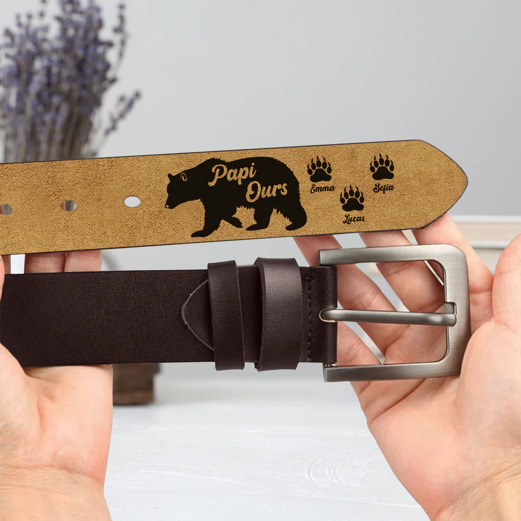 Ceinture Cuir Personnalisée - Papa Ours Papy Ours - Image 2