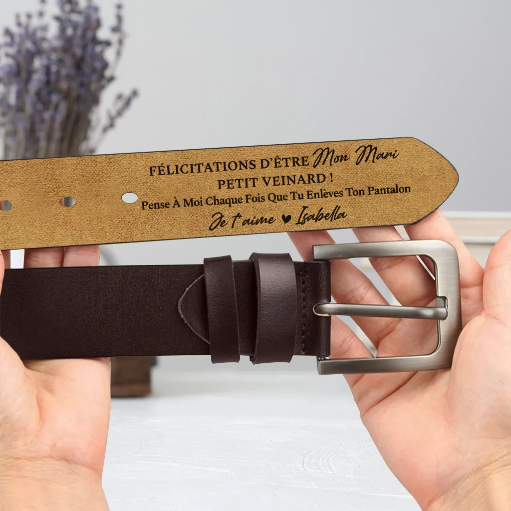 Ceinture Cuir Personnalisée - Félicitations d’Être Mon Mari - Image 2