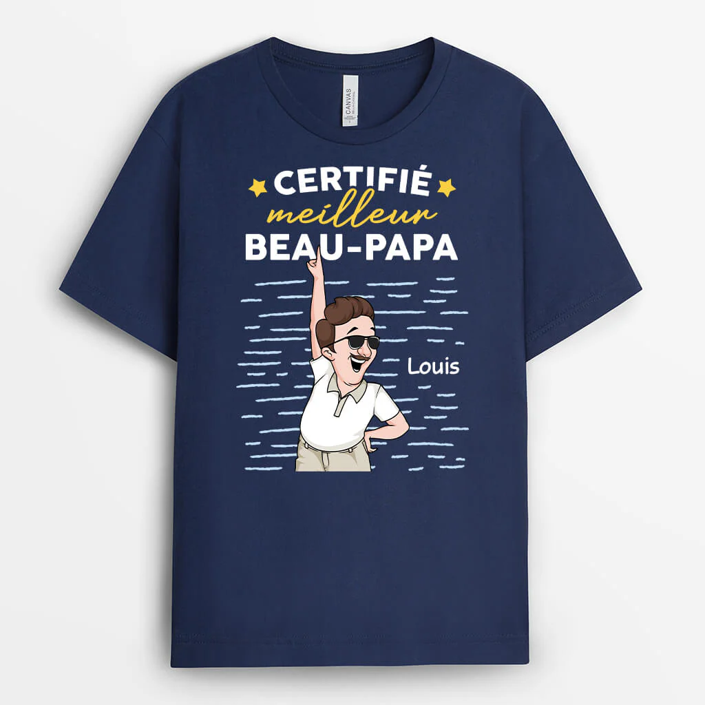 T-shirt Beau Père Personnalisé - Certifiée Meilleur Beau-Père - Image 2