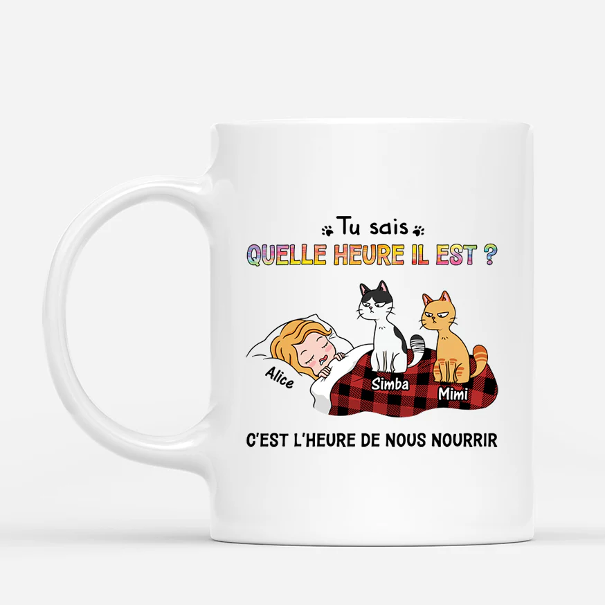 Mug Personnalisé Drôle avec Chat – C’est l’Heure de Nourrir les Chats