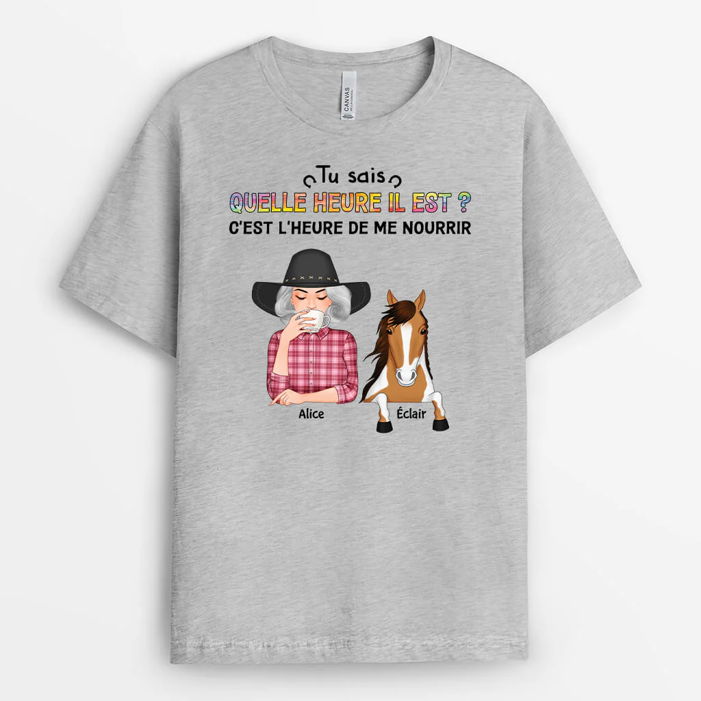 T-Shirt Femme Personnalisé Drôle – C'est L'heure De Nourrir Les Chevaux - Image 2