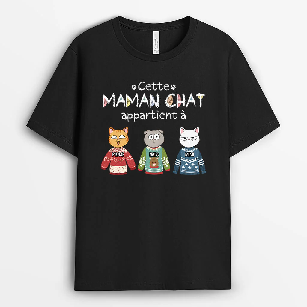 Tee Shirt Personnalisé - Maman Appartient Aux Chats Portant Les Pulls De Noel