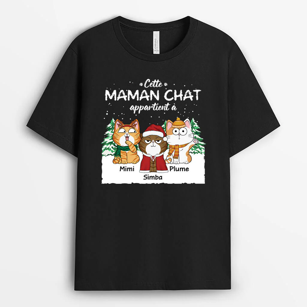 Tee Shirt Personnalisé - Maman Chat Appartient À Version Noël