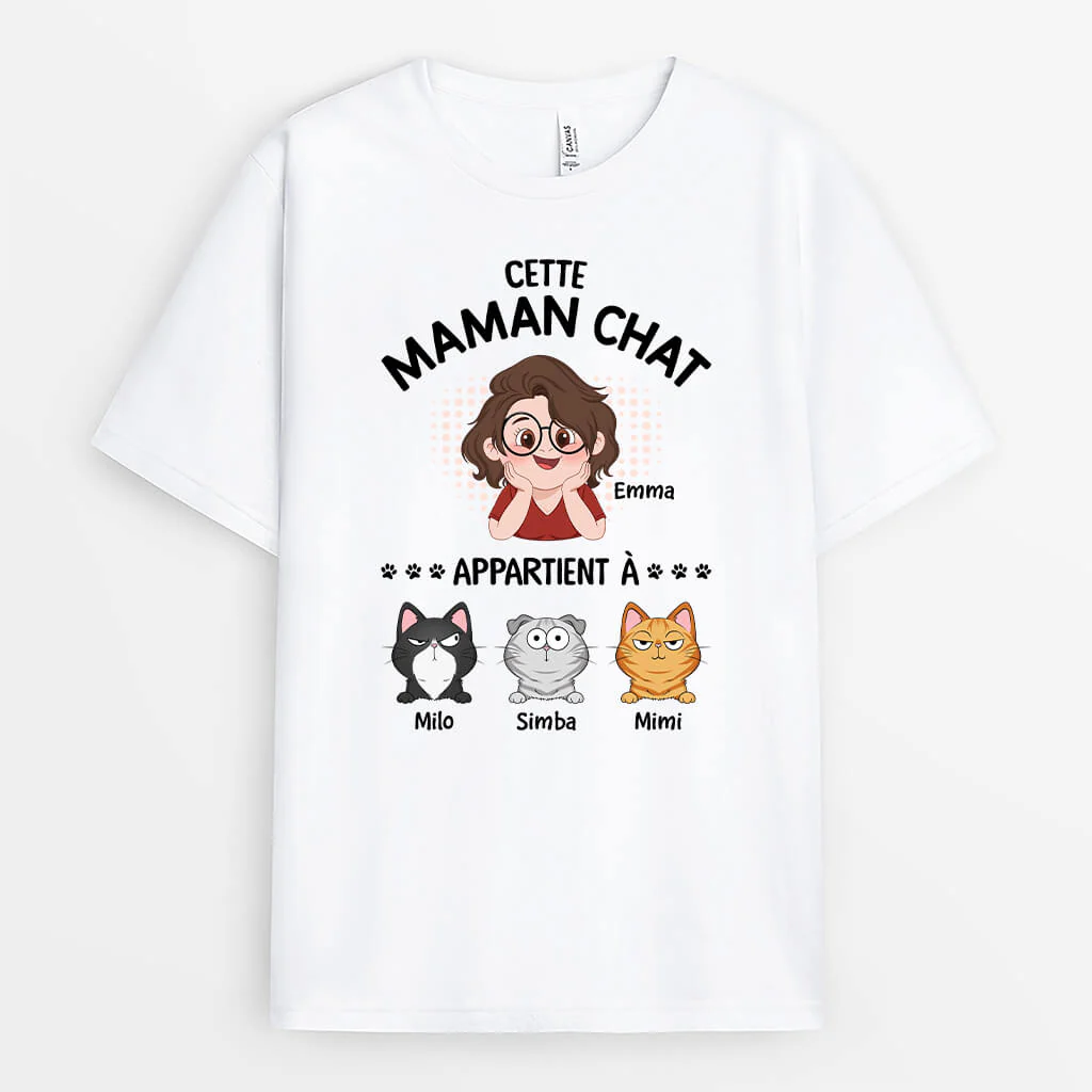 T shirt Personnalisé Chat - Cette Maman Chat Appartient À Version Maître et Chat