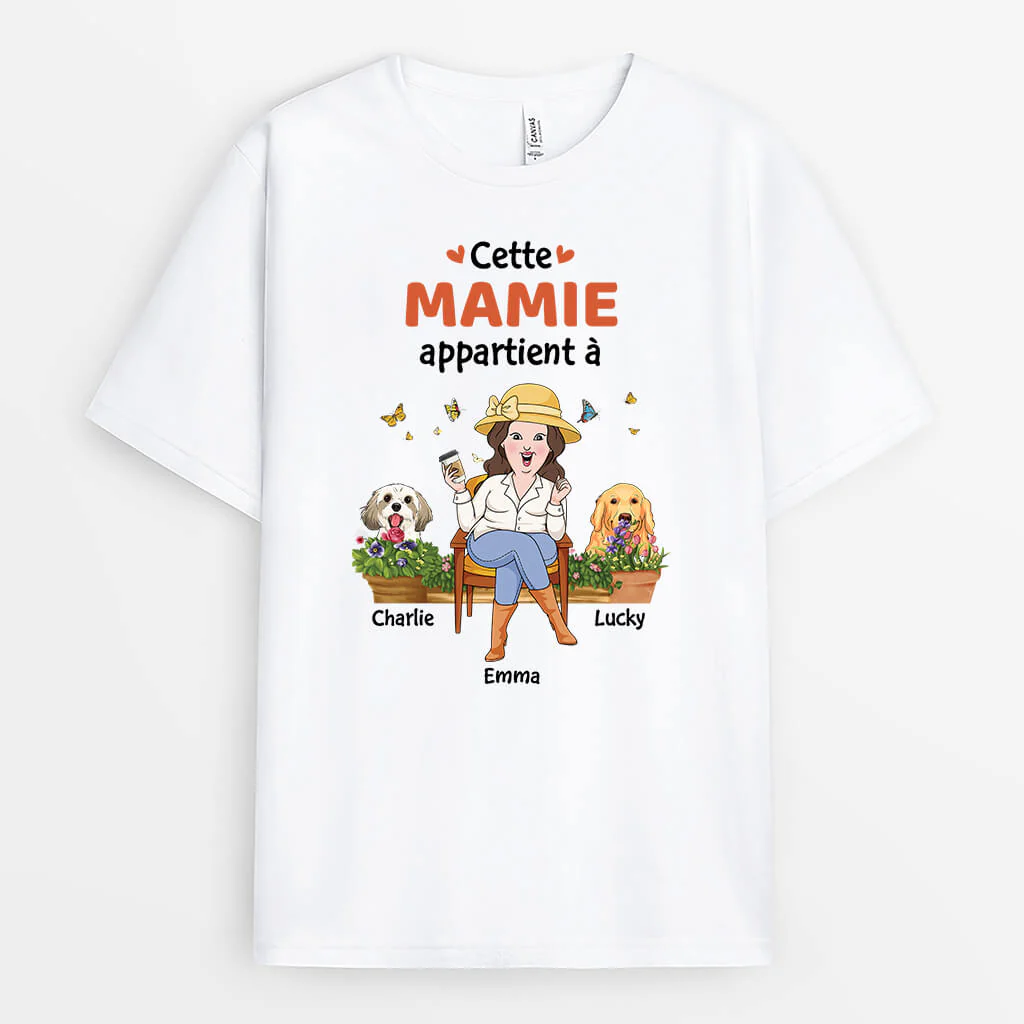 T Shirt Personnalisé Maman - Cette Maman Chien Appartient À Version Jardin