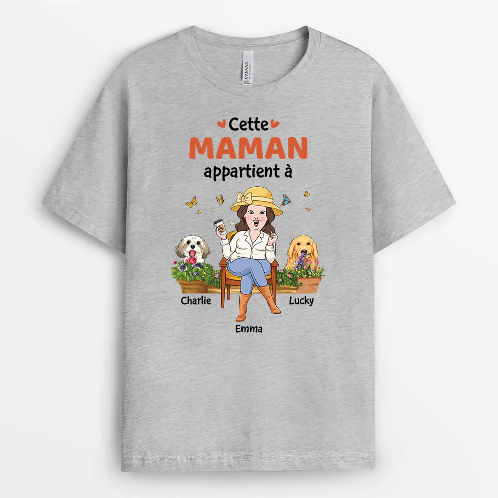 T Shirt Personnalisé Maman - Cette Maman Chien Appartient À Version Jardin - Image 2