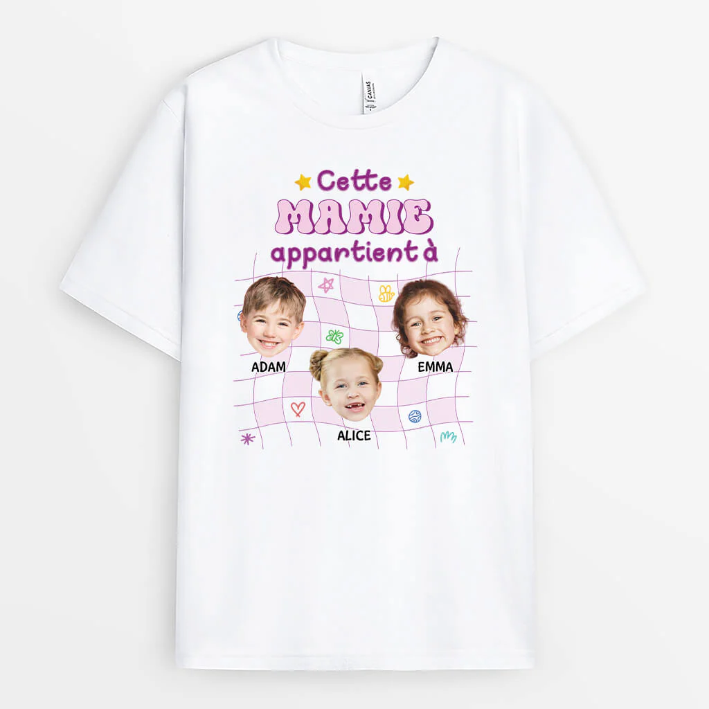 Tee Shirt Mamie Personnalisé - Cette Mamie Appartient À Avec Visages Des Petits-Enfants