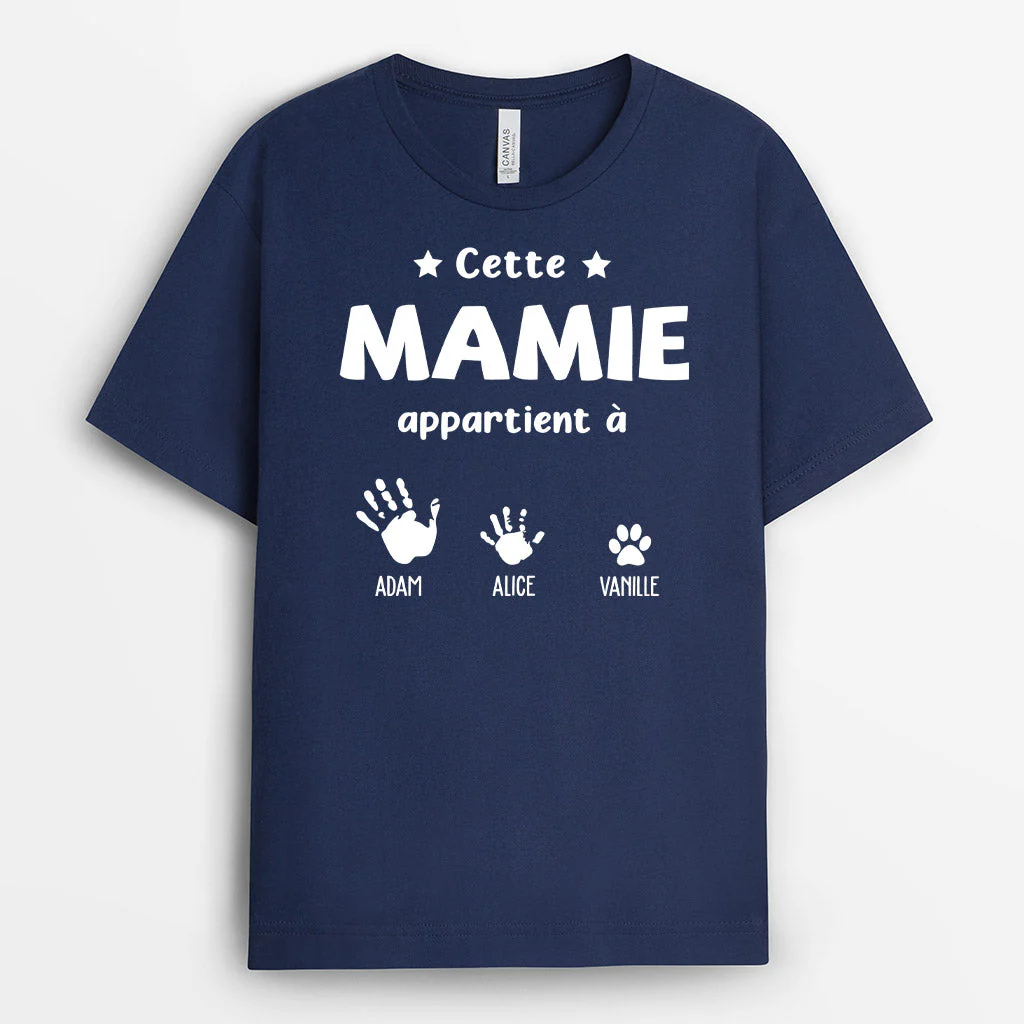 T Shirt Personnalisé Mamie -  Cette Mamie Appartient À | Avec Mains et Empreintes