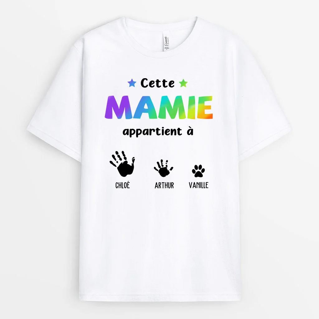 Tee Shirt Personnalisé Grand-Mère - Cette Mamie Appartient À | Mains et Empreintes