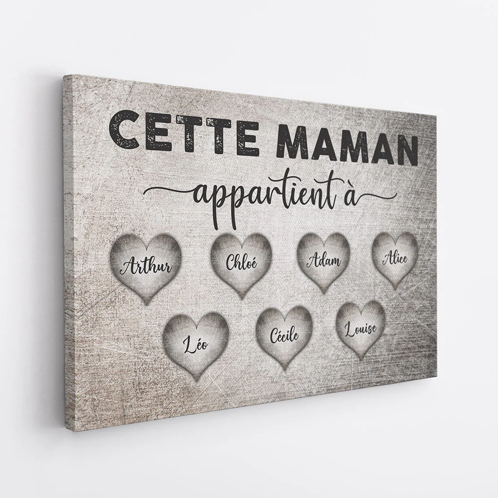 Toile Personnalisée Mamie - Cette Mamie Appartient À Avec Cœurs Vintage - Image 2