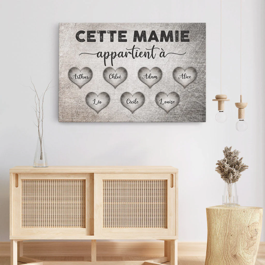 Toile Personnalisée Mamie - Cette Mamie Appartient À Avec Cœurs Vintage - Image 3