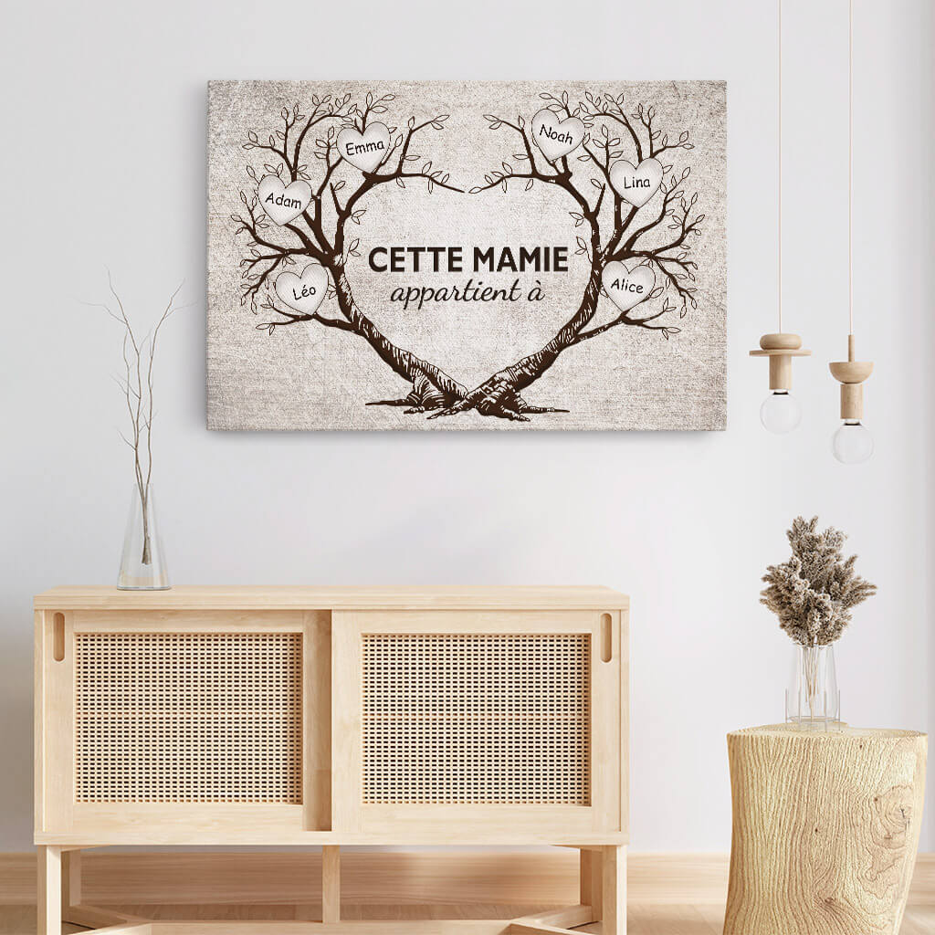 Toile Personnalisée Mamie - Cette Mamie Appartient À Version Arbre De Vie Cœur - Image 3
