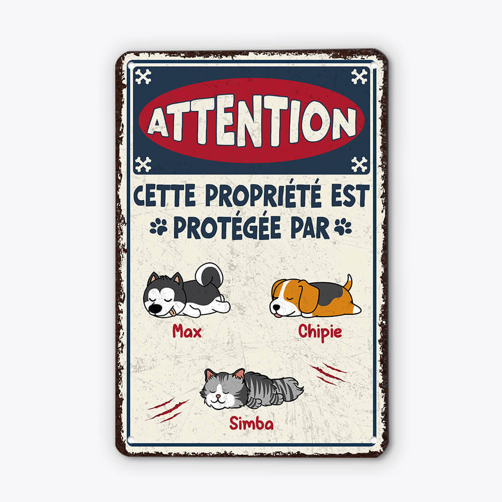 Plaque chien personnalisable – Propriété protégée par les chiens