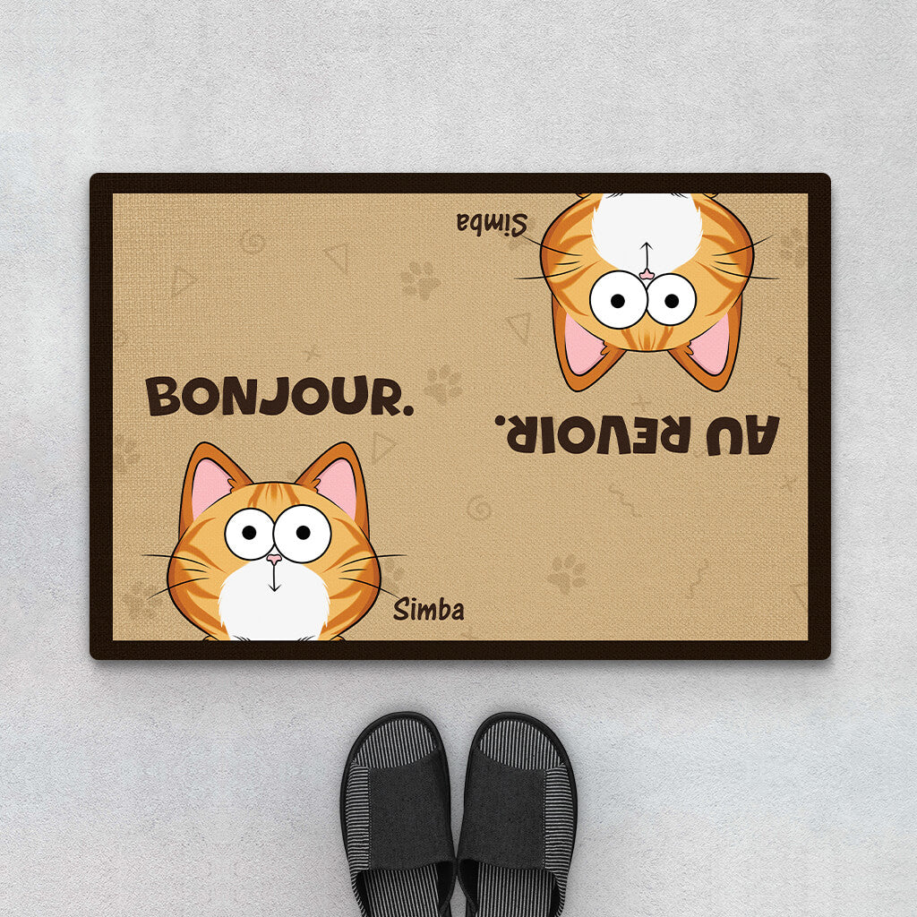 Paillasson Chat Personnalisé - Bonjour Et Au Revoir