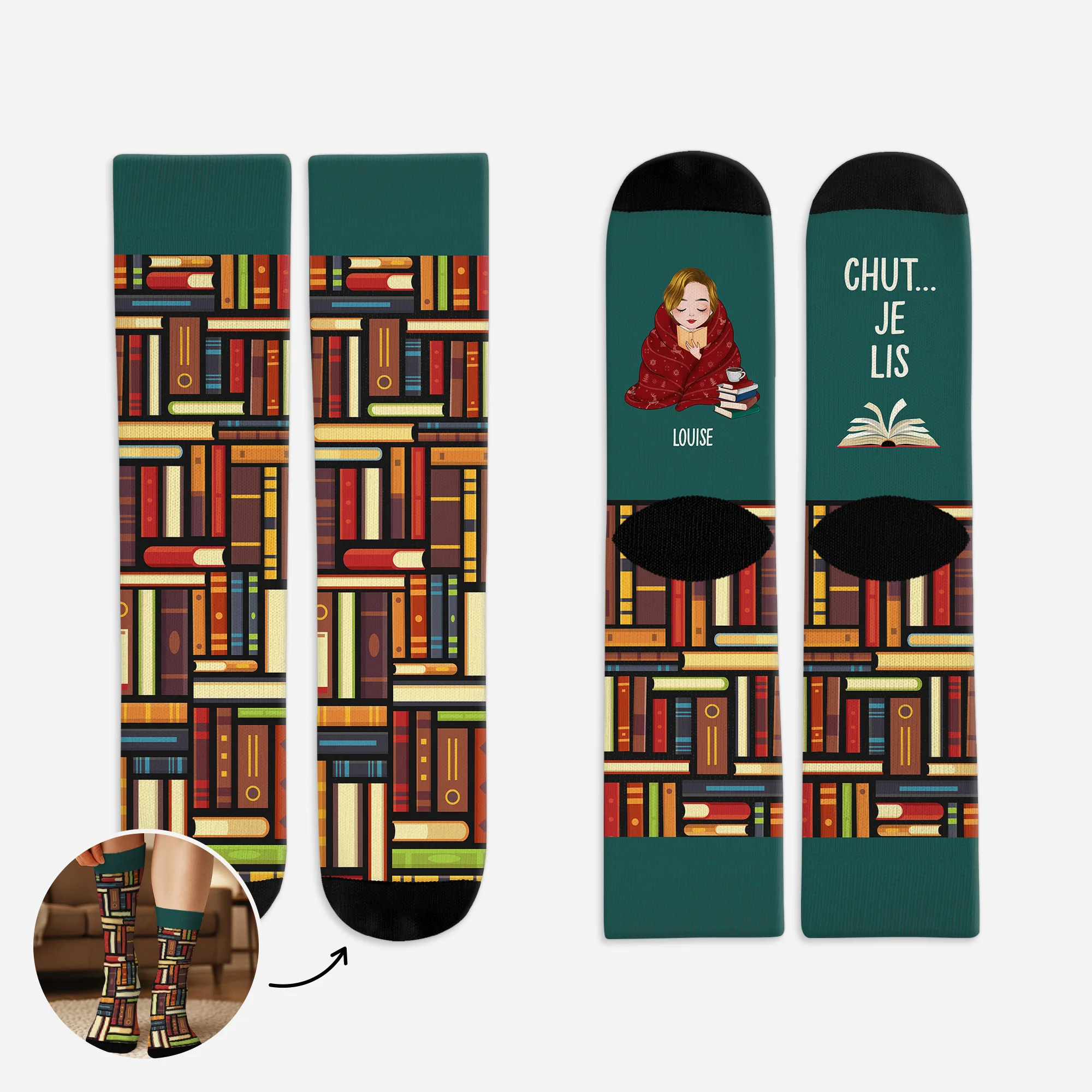 Chaussettes Personnalisées Pour Les Amoureux Des Livres – Chaussettes Chut Je Lis