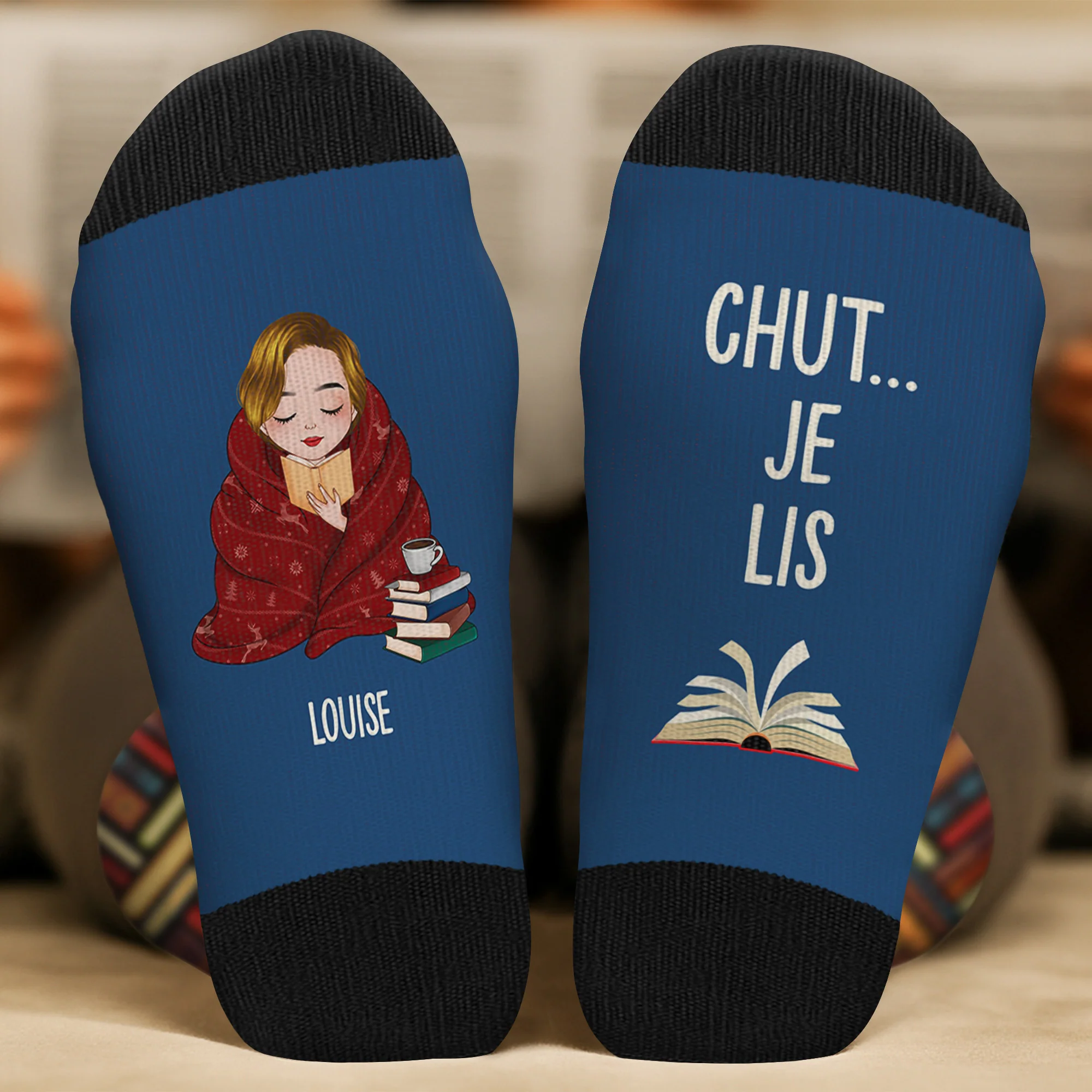 Chaussettes Personnalisées Pour Les Amoureux Des Livres – Chaussettes Chut Je Lis - Image 2