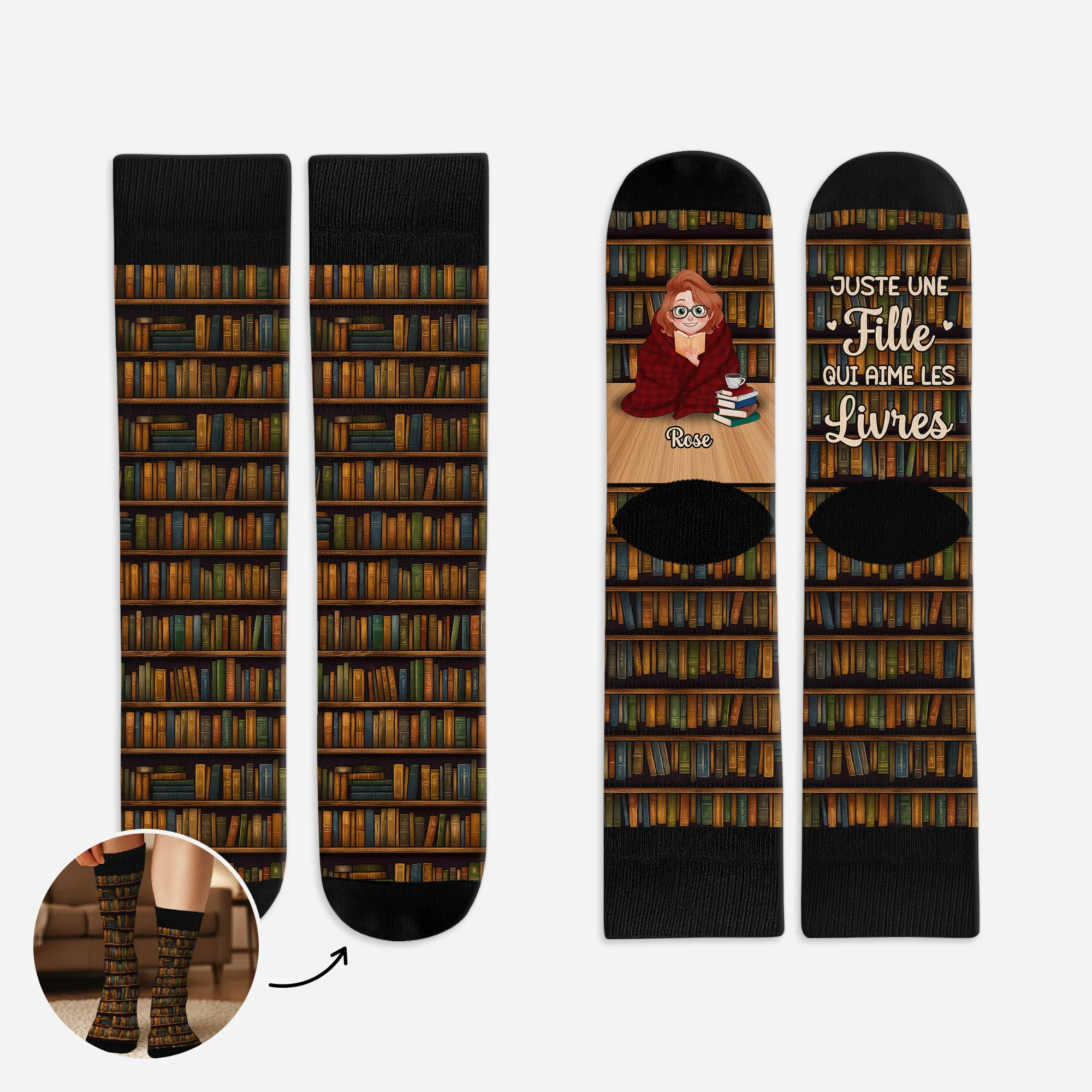 Chaussettes Personnalisé Pour Rats De Bibliothèque - Juste Une Fille Qui Aime Les Livres
