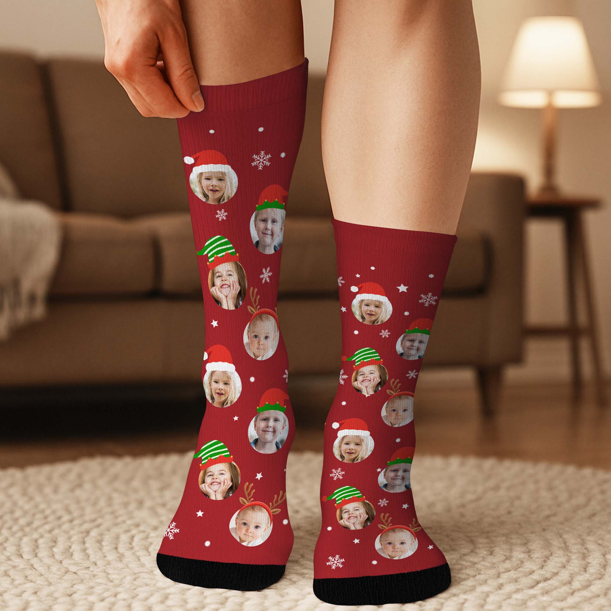 Chaussettes Personnalisées Avec Photo - Boule De Noël Famille - Image 2