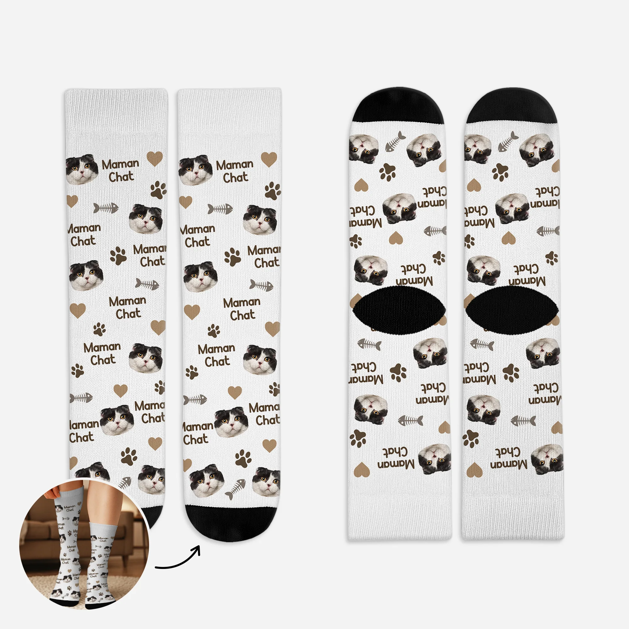 Chaussettes Chat Personnalisés – Chaussettes Tête De Chat Maman