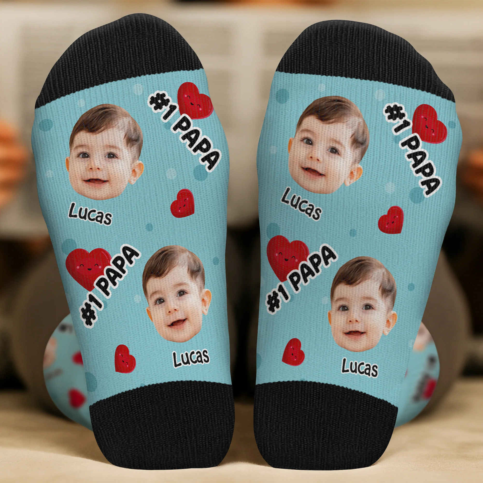 Chaussette Visage Personnalisé - Papa Numéro Un - Image 2