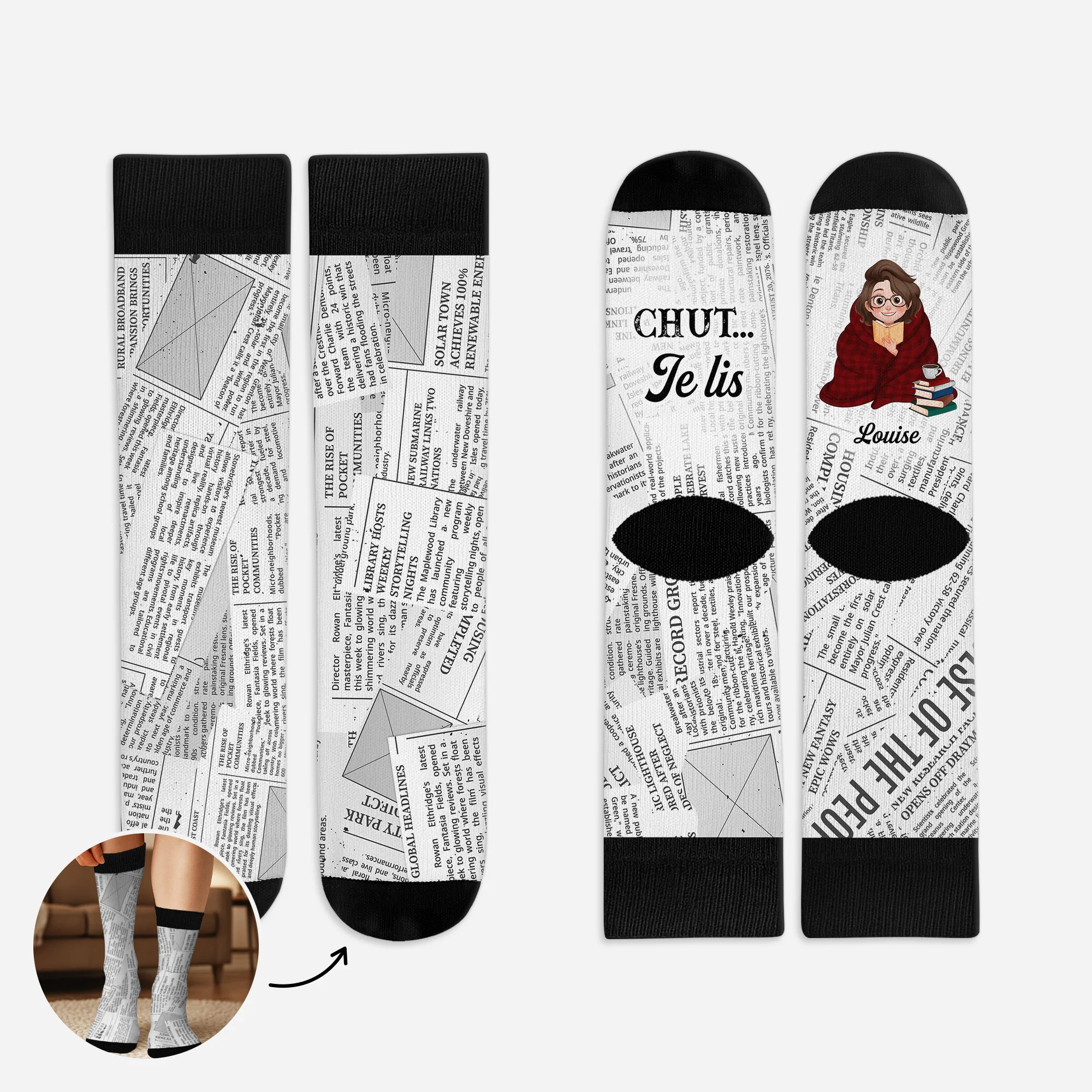 Chaussettes Personnalisées - Chut, Je Lis des Livres