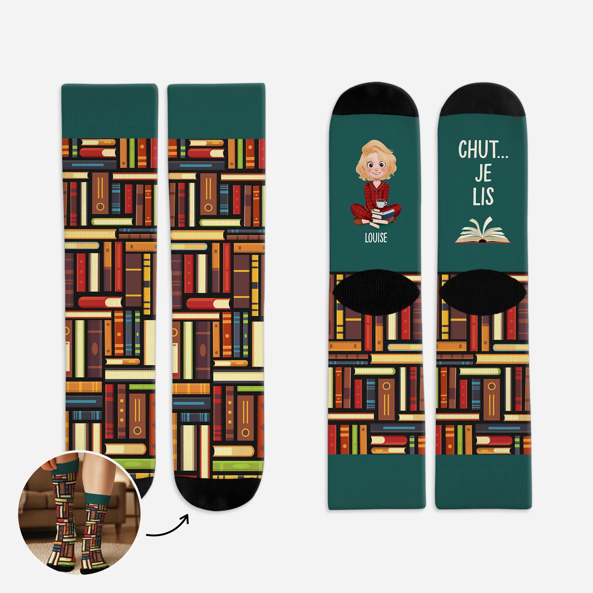 Chaussettes Personnalisées - Chut Une Fille Un Garçon Lit Ses Livres