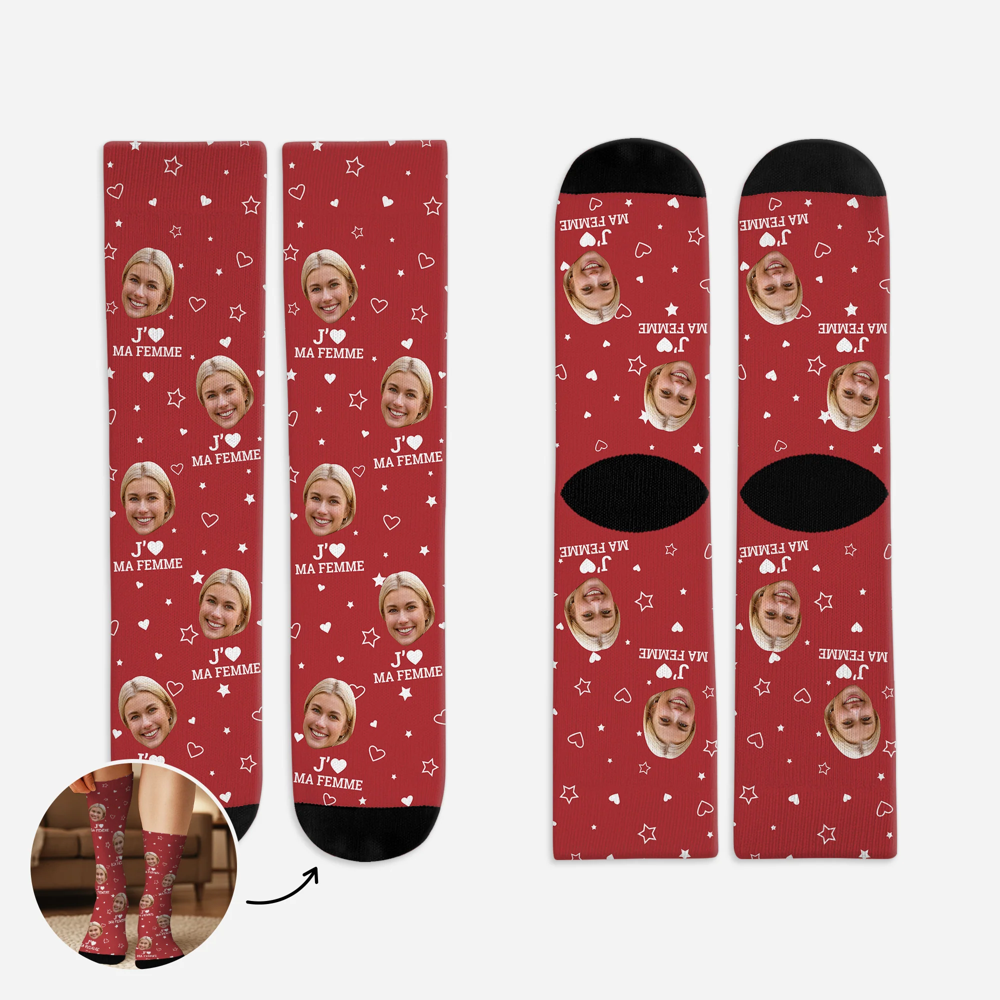 Chaussette Personnalisé Photo Couple – J’aime Ma Femme/Mon Mari