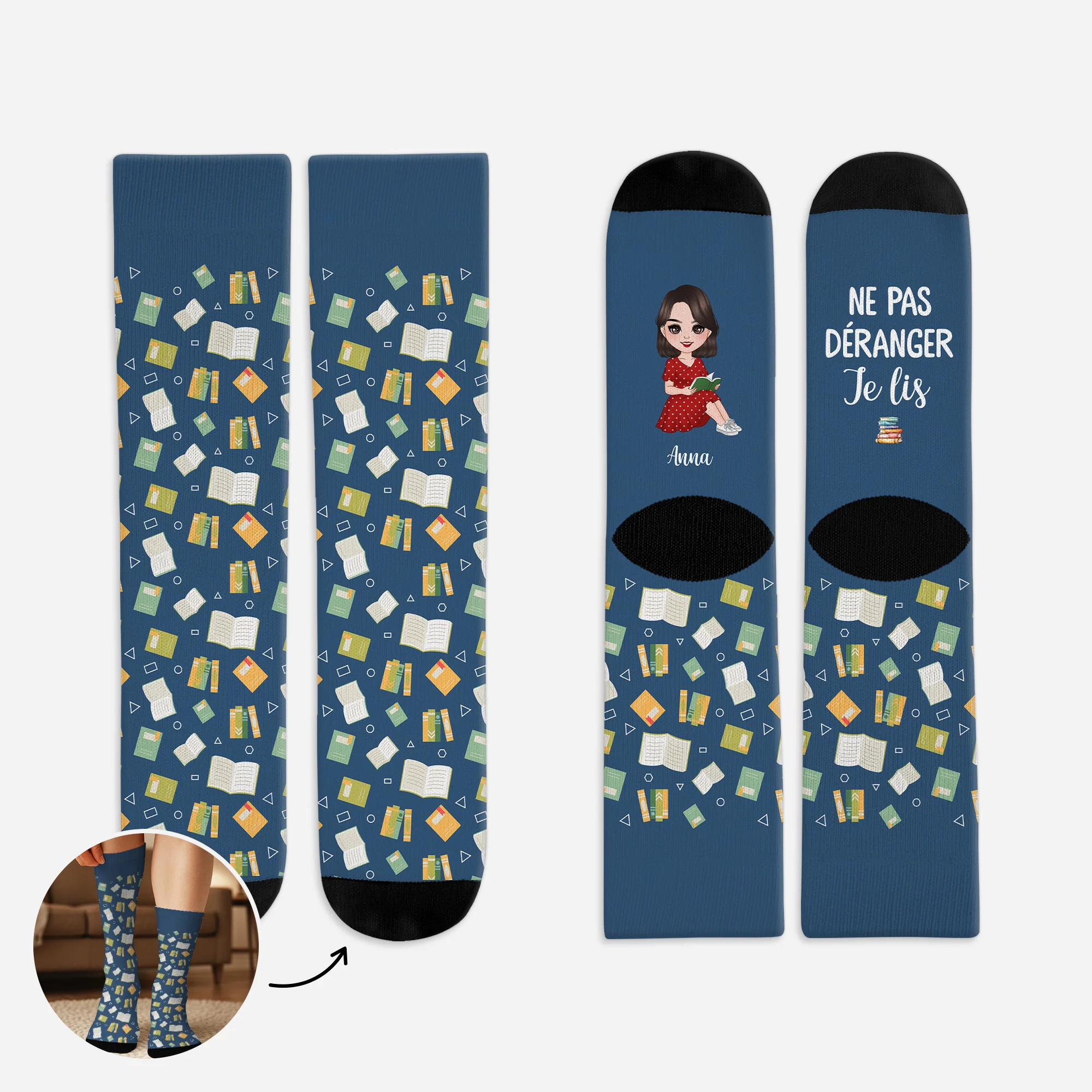 Chaussettes personnalisées femme – Je lis des livres, ne pas déranger