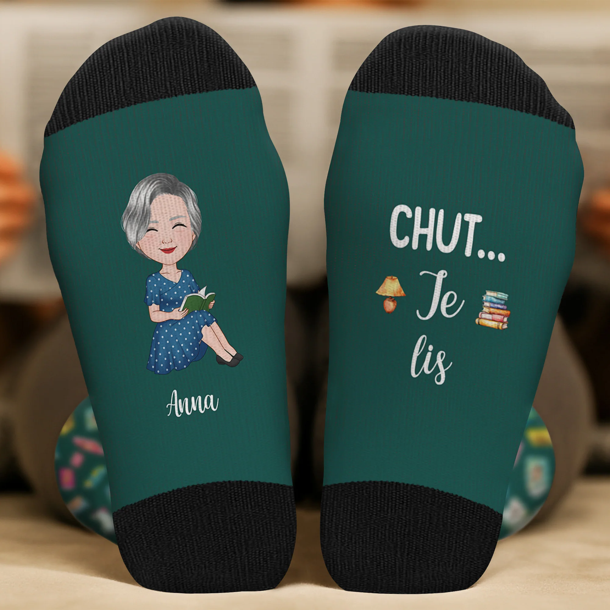 Chaussettes personnalisées femme – Je lis des livres, ne pas déranger - Image 2