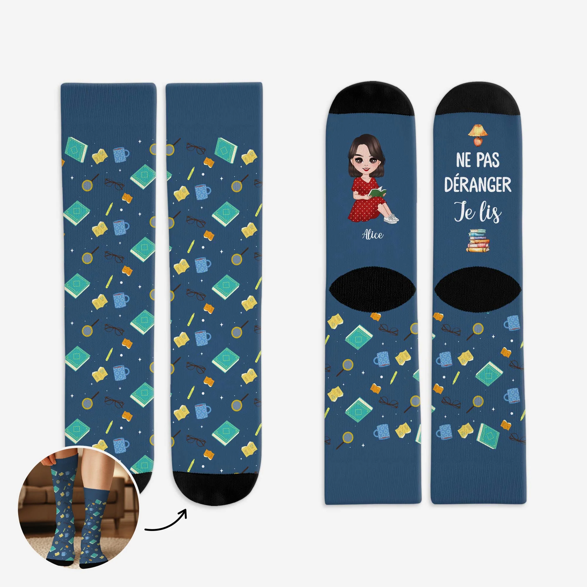 Chaussettes Personnalisées Pour Les Amoureux Des Livres - Ne Pas Déranger Je Lis
