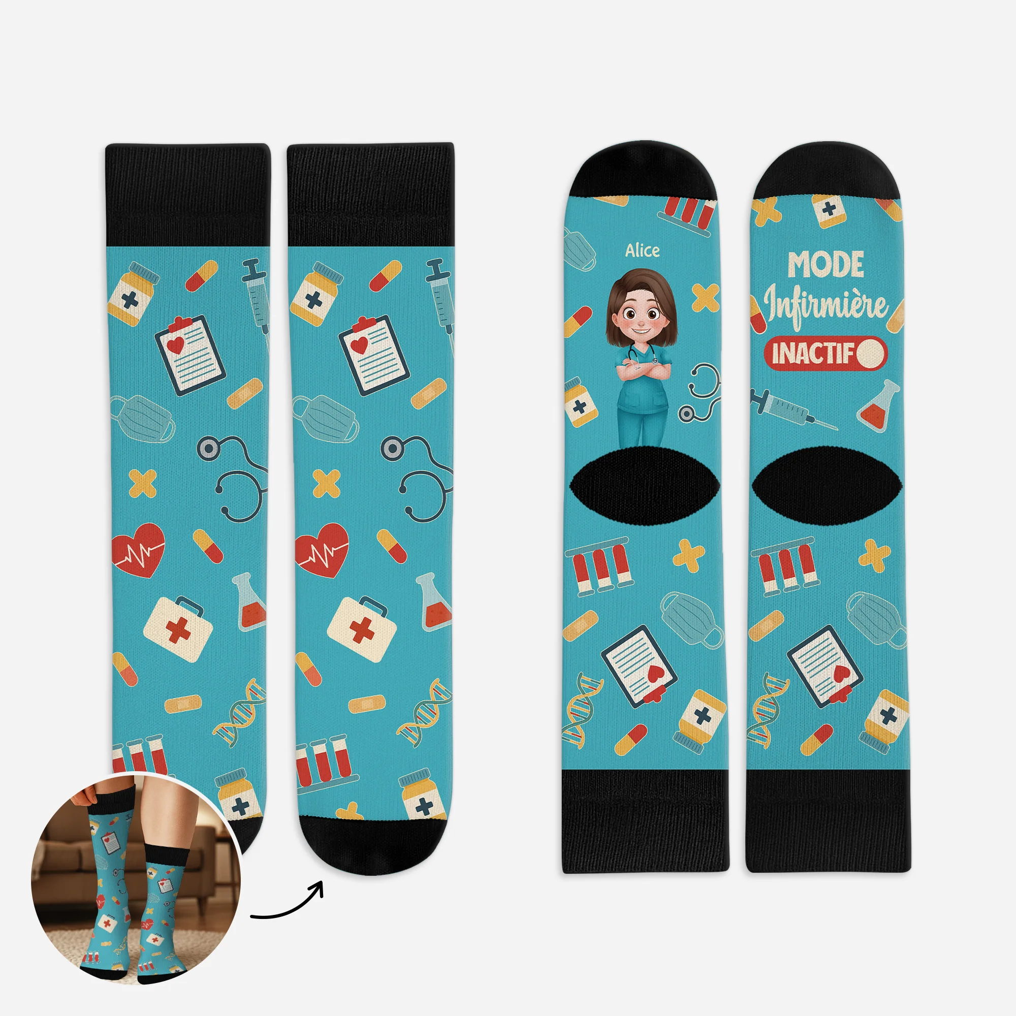 Chaussette Personnalisée Texte - Modèle Infirmière