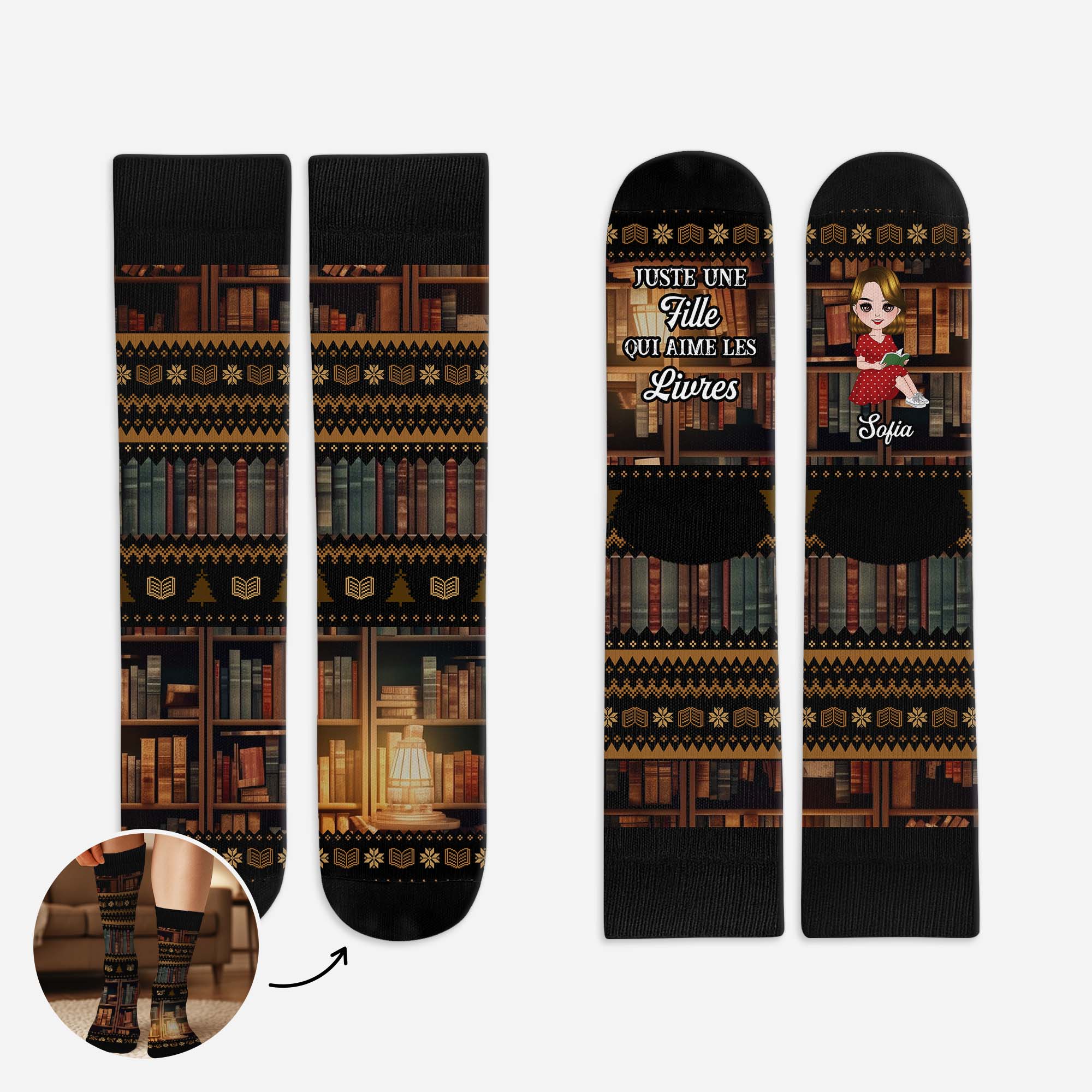 Chaussettes Personnalisées Pour Bibliophile - Juste Une Fille Qui Aime Les Livres