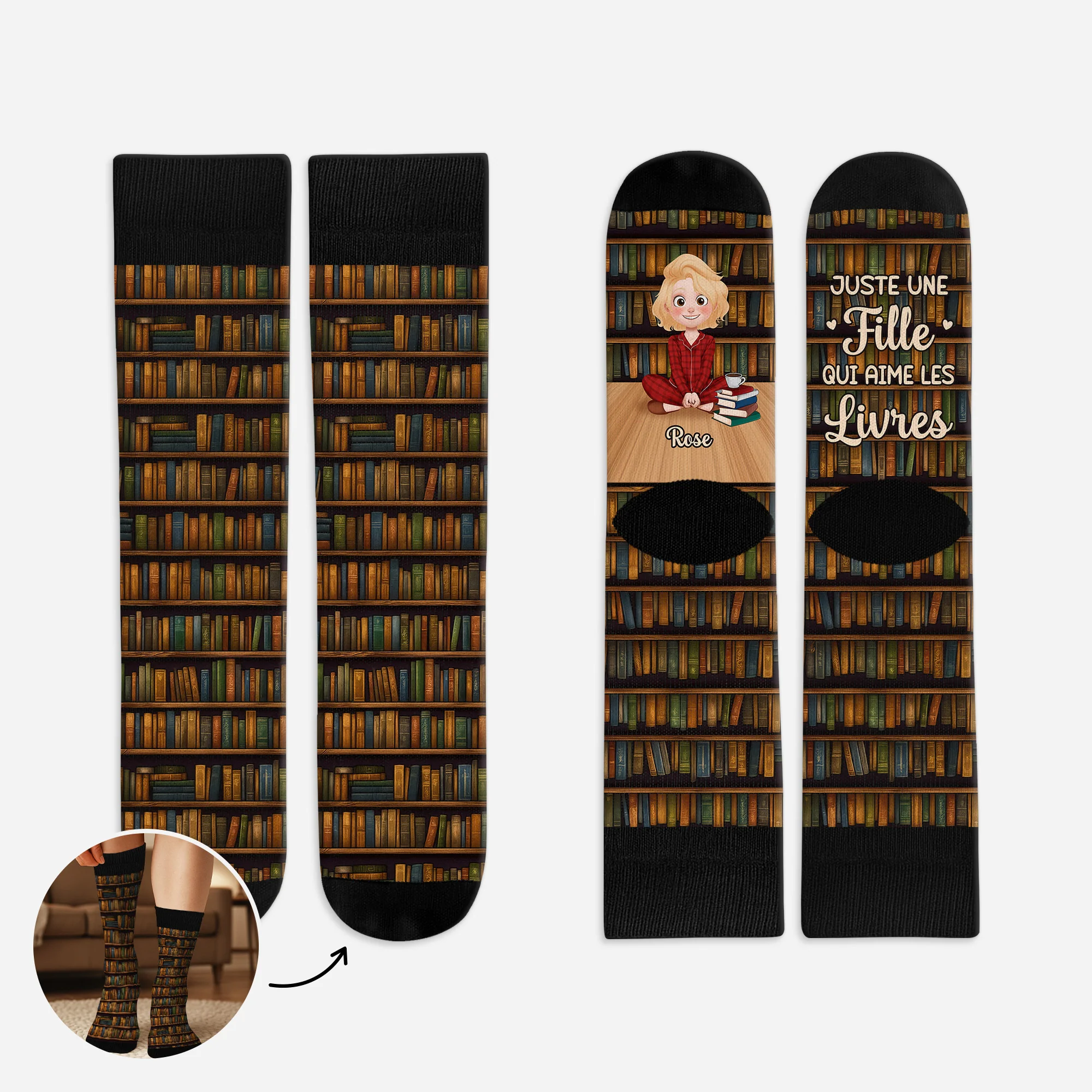 Chaussettes Personnalisées Pour Fan De Lecture - Fille Qui Aime Les Livres
