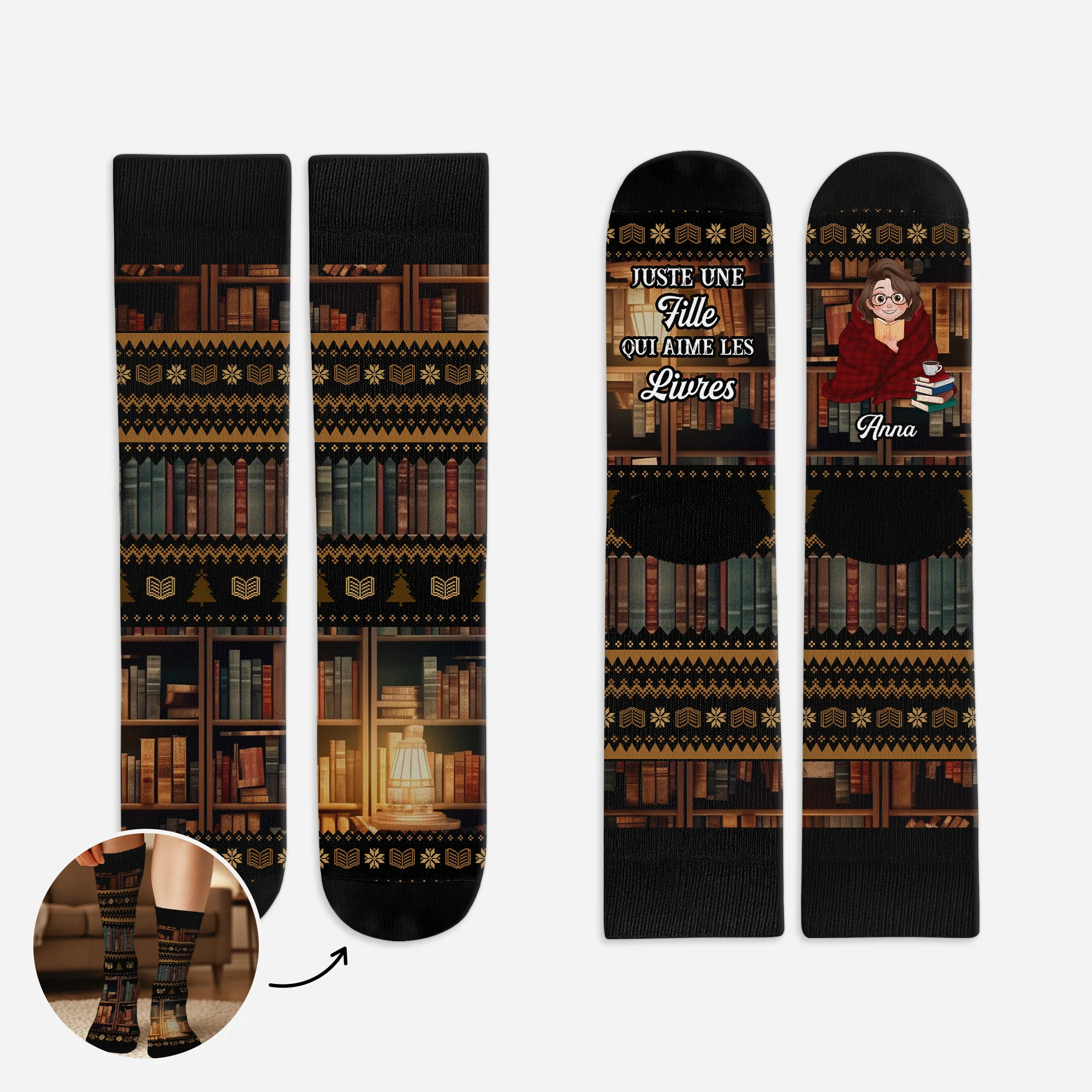 Chaussettes Personnalisées Pour Femme Et Homme - Juste Une Fille Qui Aime Les Livres