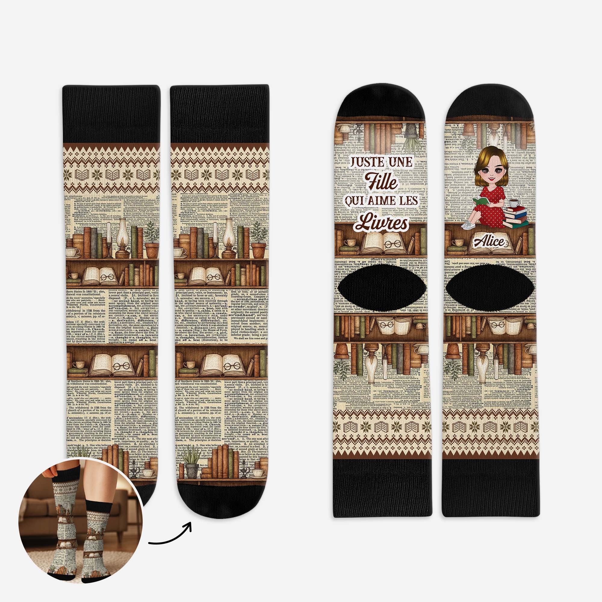 Chaussettes Personnalisées Pour Femme - Fille Qui Aime Ses Livres