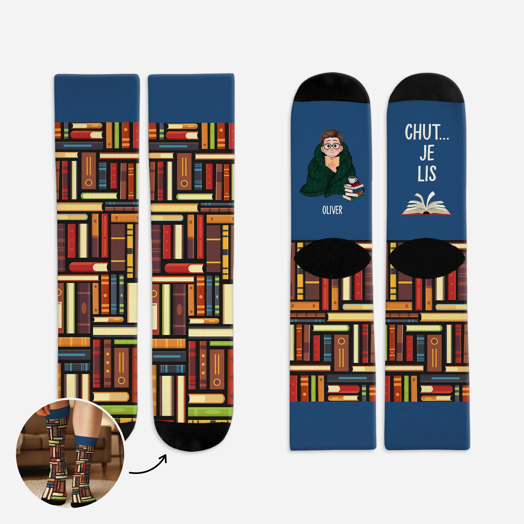 Chaussettes Personnalisées Chut, Je Lis  Pour Les Amoureux Des Livres