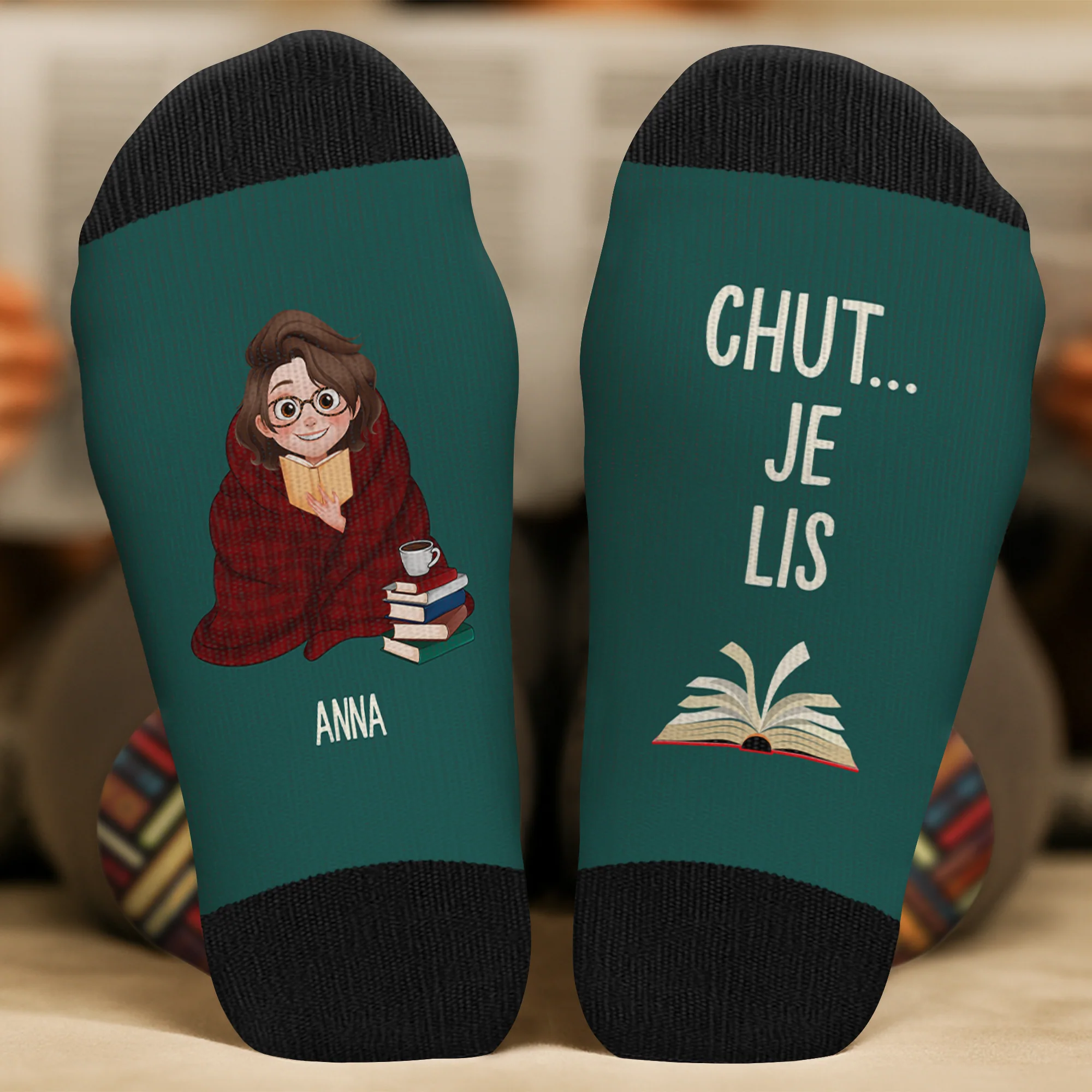Chaussettes Personnalisées Chut, Je Lis  Pour Les Amoureux Des Livres - Image 2