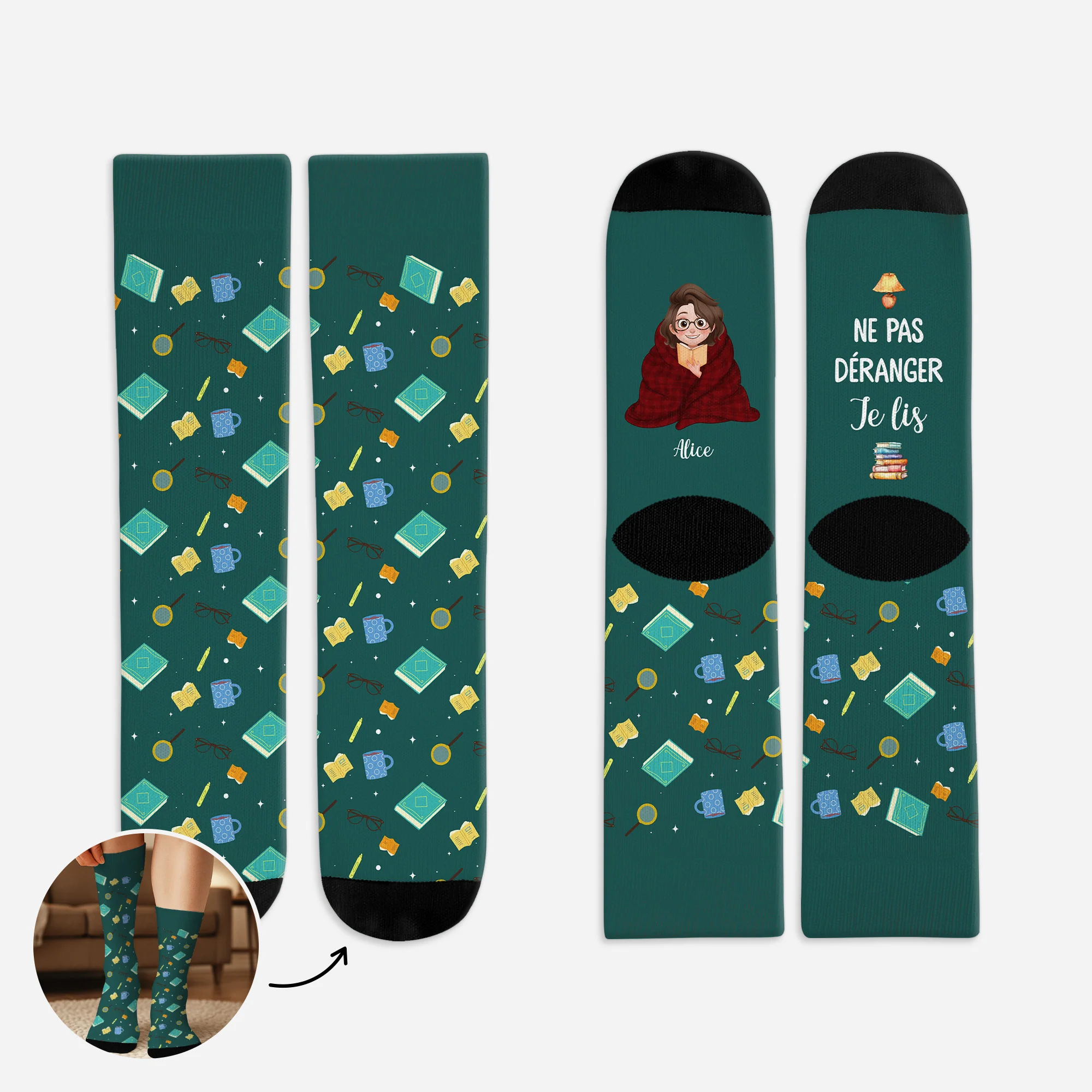 Chaussettes Personnalisées Pour Les Amoureux Des Livres - Ne Pas Déranger Je Lis