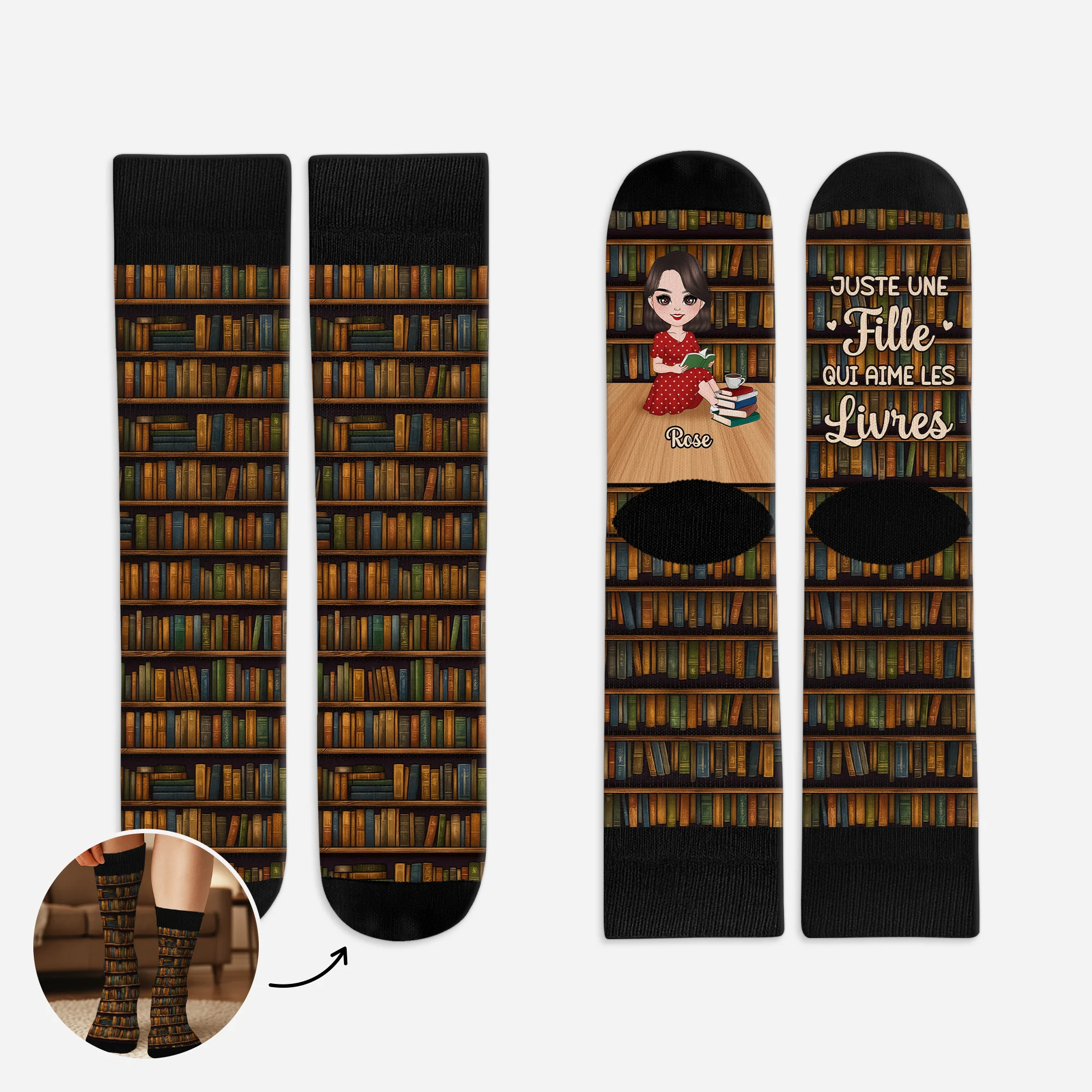 Chaussettes Personnalisées Pour Une Fan De Lecture - Aimer Les Livres