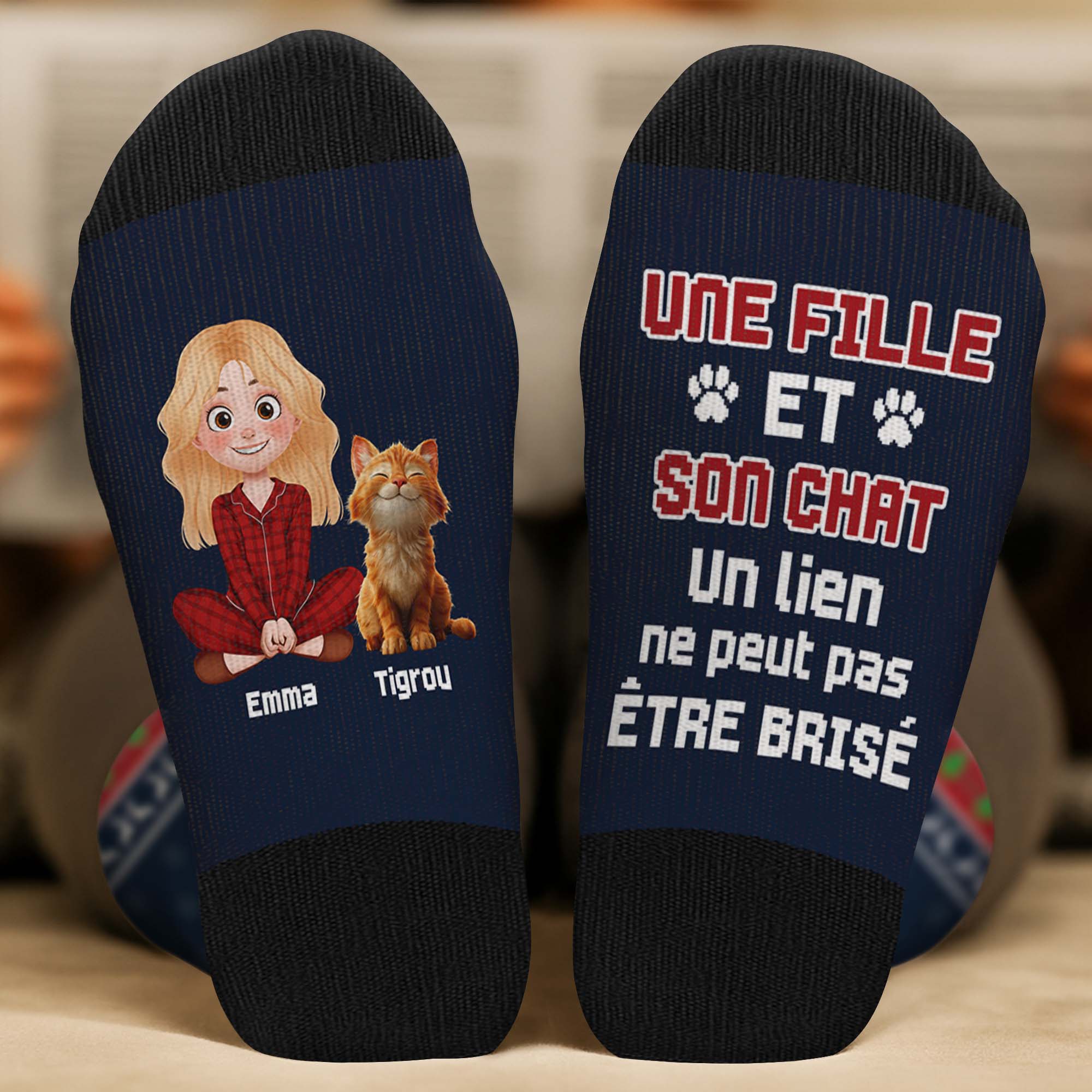 Chaussettes Personnalisées - Une Fille Et Son Chat - Image 2