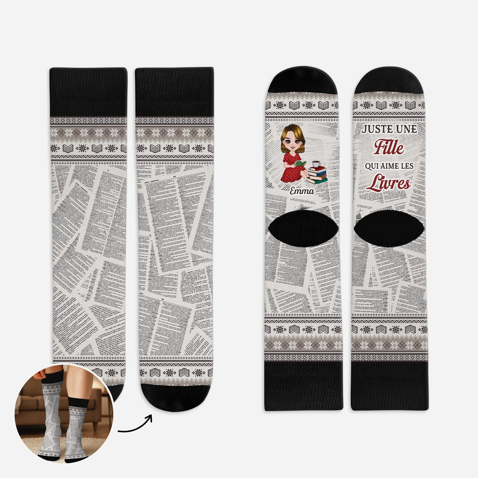 Chaussettes Personnalisées Lecture - Femme Qui Aime Les Livres