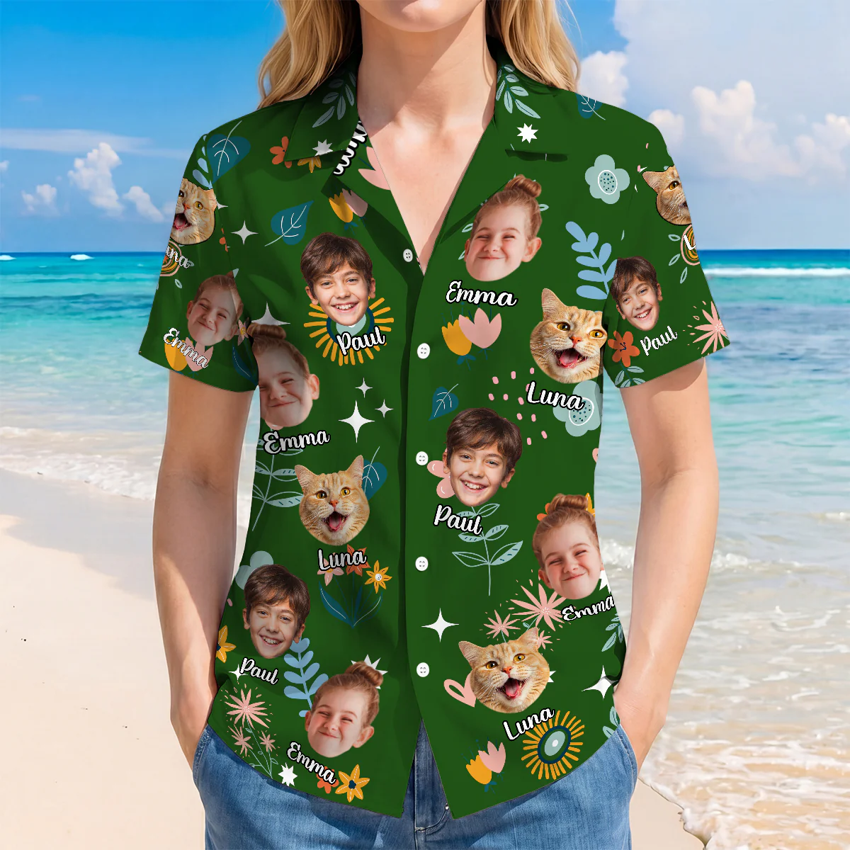 Chemise À Fleurs Hawaïenne Homme Et Femme Personnalisée Photo - Cadeau Idéal Pour Été - Image 2