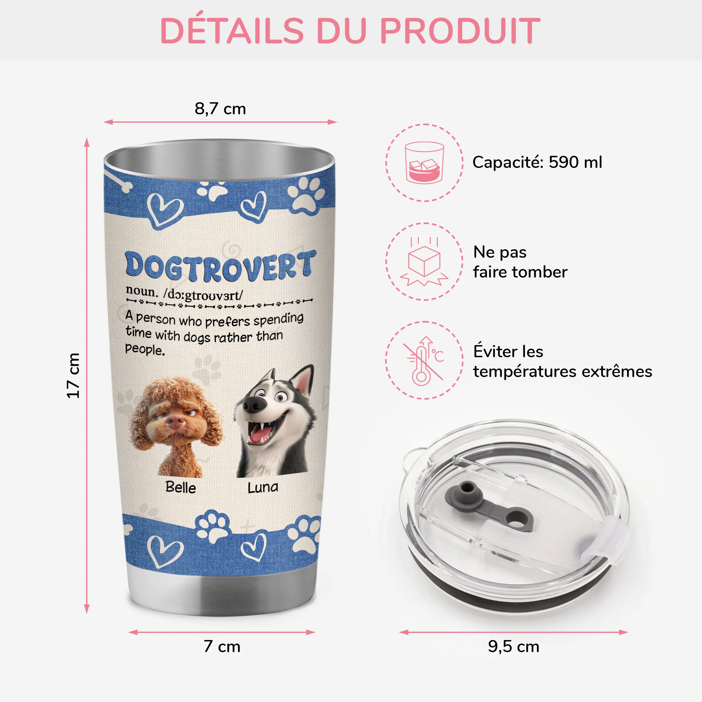 Cadeau Pour Propriétaire De Chien | Mug Isotherme 590ml Chien Extraverti Personnalisé - Image 3