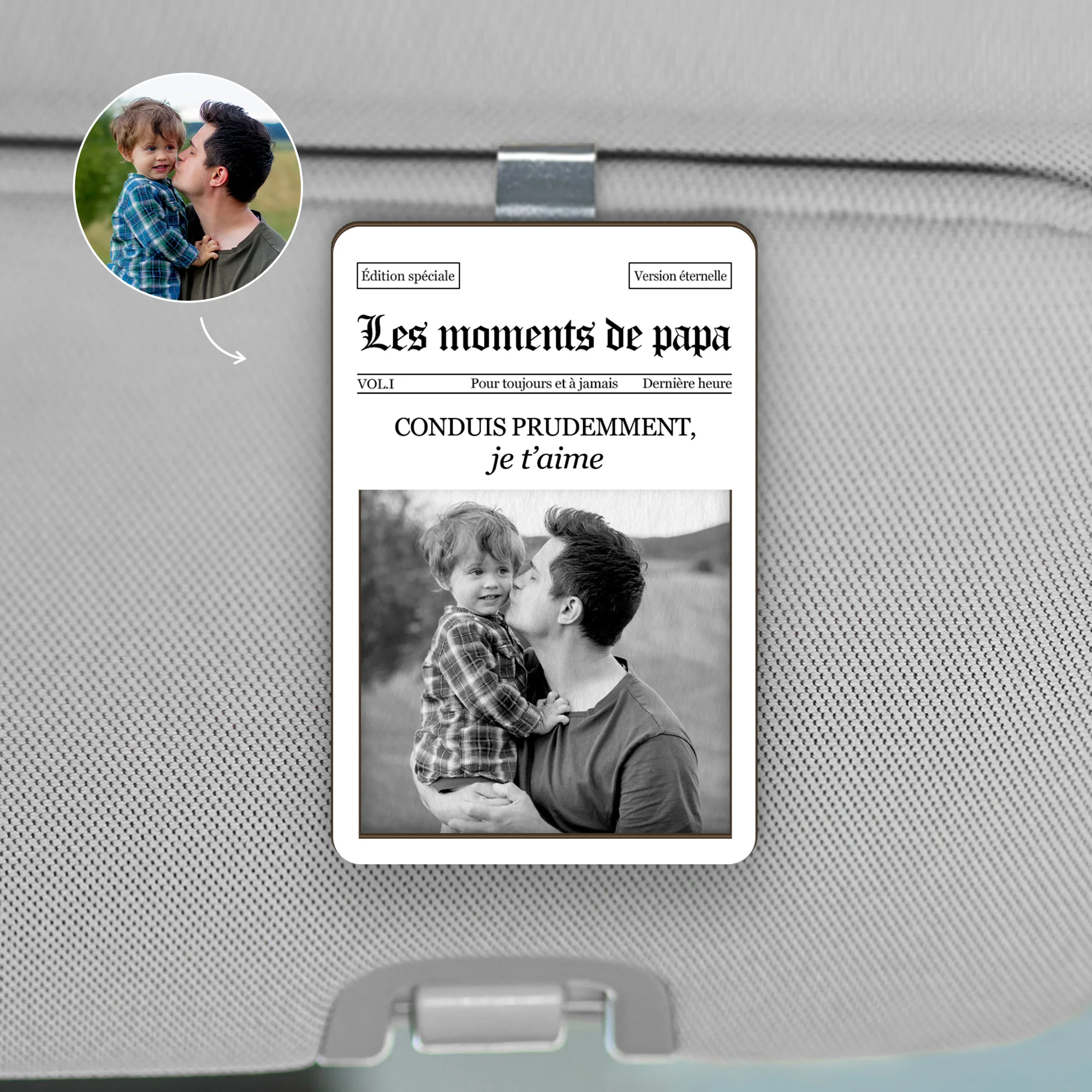 Clip Pare-soleil De Voiture Personnalisé - Meilleurs Moments Cadeau Papa Avec Photo
