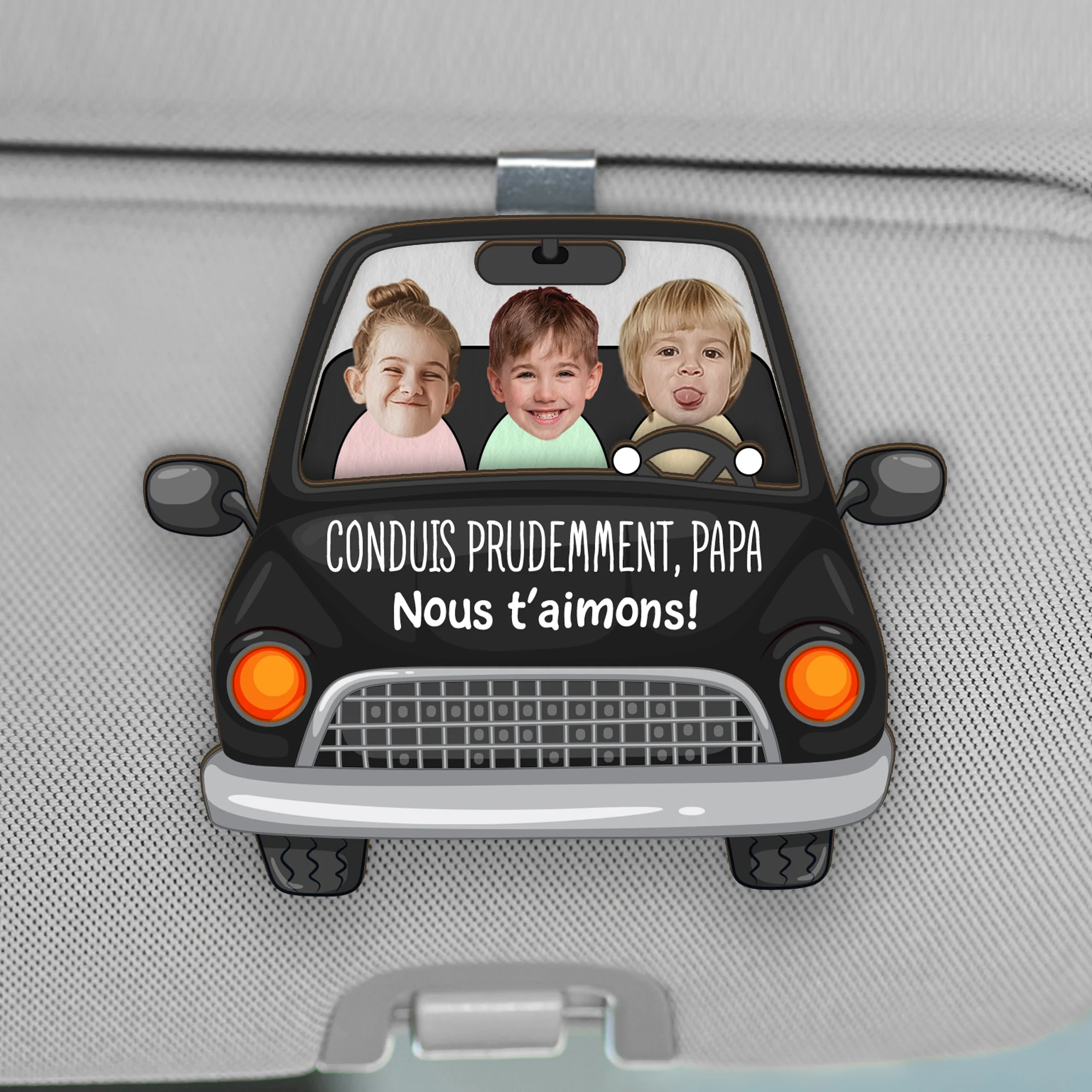 Clip Pare-Soleil De Voiture Personnalisé - Conduis Prudemment, Maman/Papa