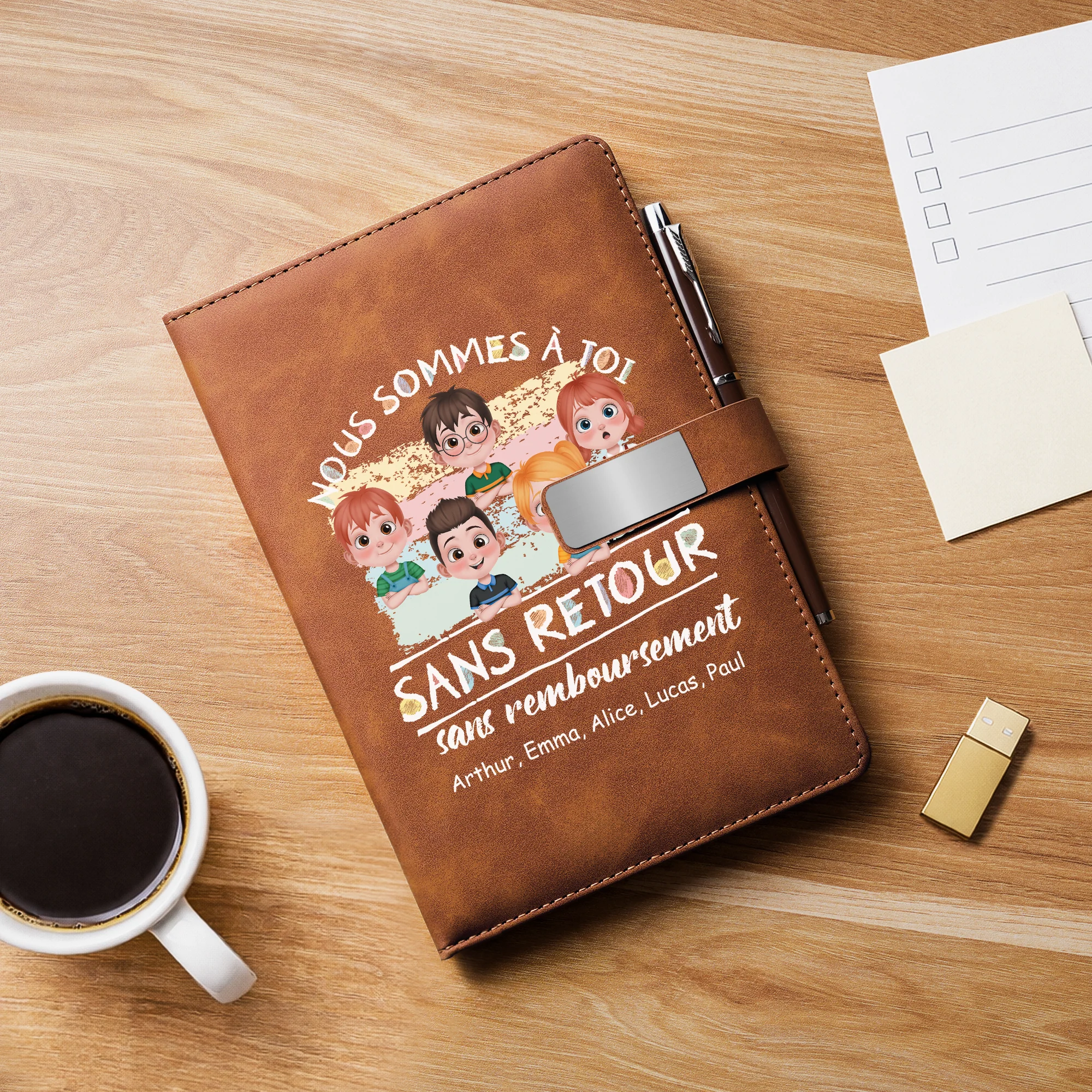 Carnet Cuir Personnalisé Imprimé UV | Maman Papa Nous Sommes À Toi - Image 2