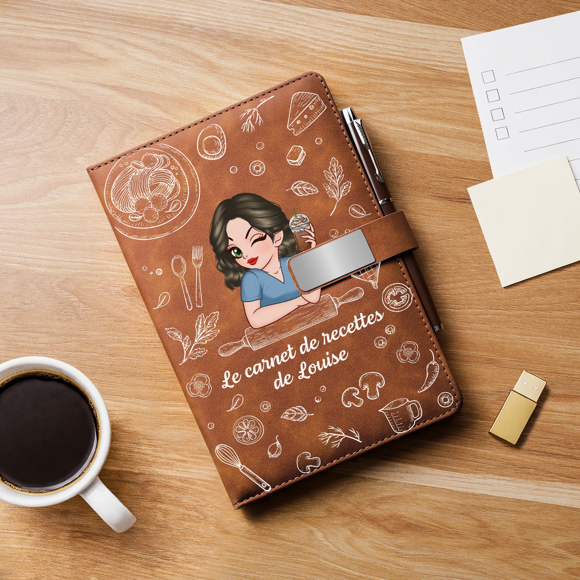 Carnet en Cuir Personnalisable - Carnet de Recettes Cuisine - Image 2