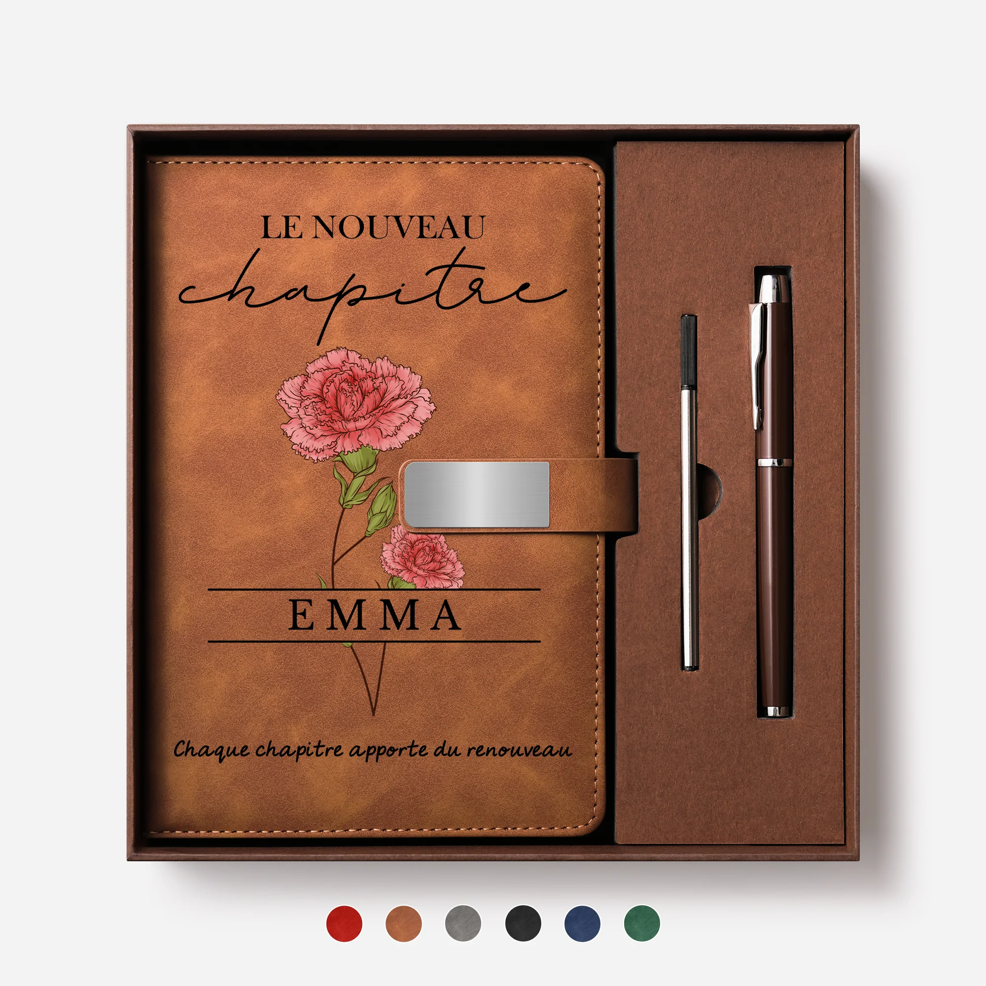 Carnet Cuir Personnalisé | Nouveau Chapitre Cadeau Diplôme Avec Fleurs De Naissance
