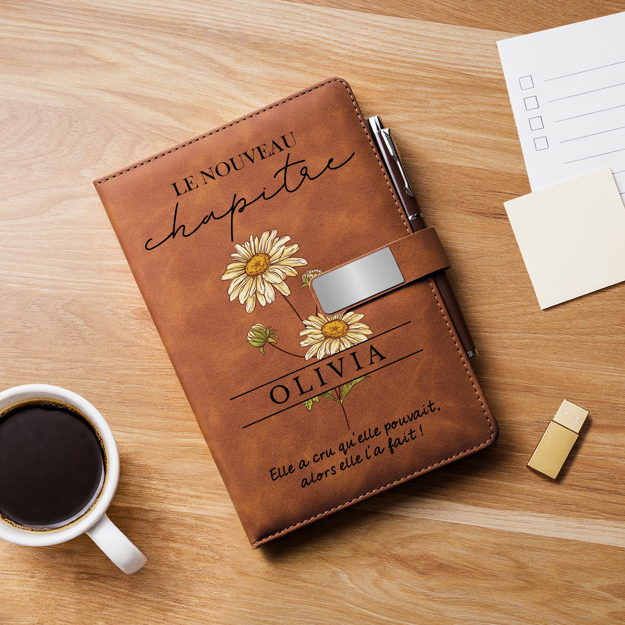 Carnet Cuir Personnalisé | Nouveau Chapitre Cadeau Diplôme Avec Fleurs De Naissance - Image 2